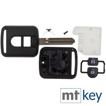 mt-key Auto Schlüssel Austausch Gehäuse 2 Tasten + Rohling + passende CR2032 Knopfzelle, CR2032 (3 V), für Nissan Qashqai Micra Note X-Trail Almera Funk Fernbedienung