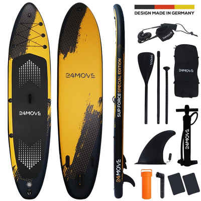 24Move SUP-Board Supboard Set, Premium Stand Up Paddleboard aufblasbar, inkl. Zubehör, Longboard, (Rucksack, Paddel, Action Cam ready, Doppelhub Pumpe, Sicherungsleine, für Kinder & Erwachsene, SPECIAL FORCE, 366x80, bis 200 kg), mit Drop Stich Technologie und Anti-Rutsch Oberfläche