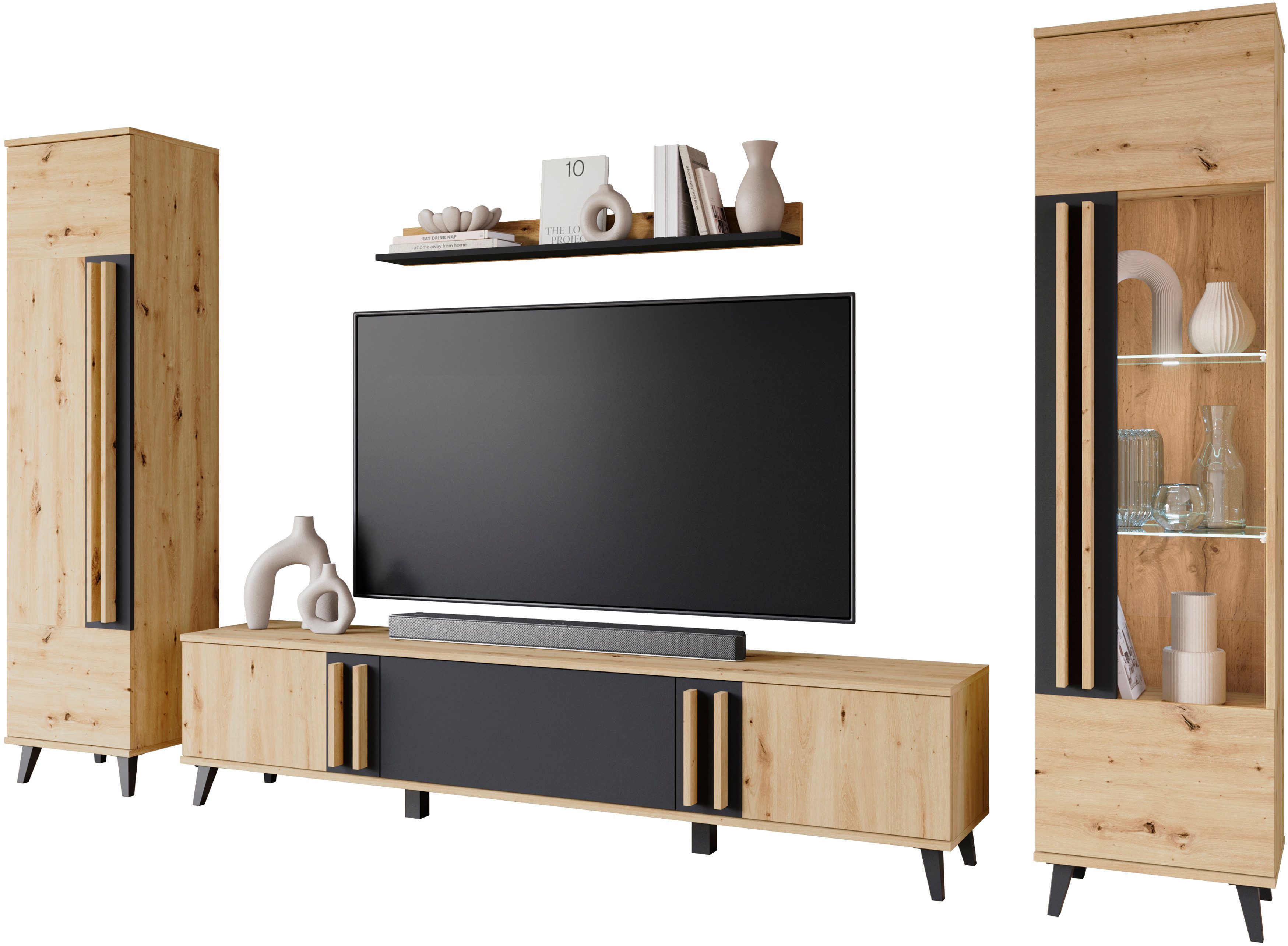 INOSIGN Wohnwand Helsinki, Modernes Set mit verglaster Vitrine, (Komplett-S günstig online kaufen