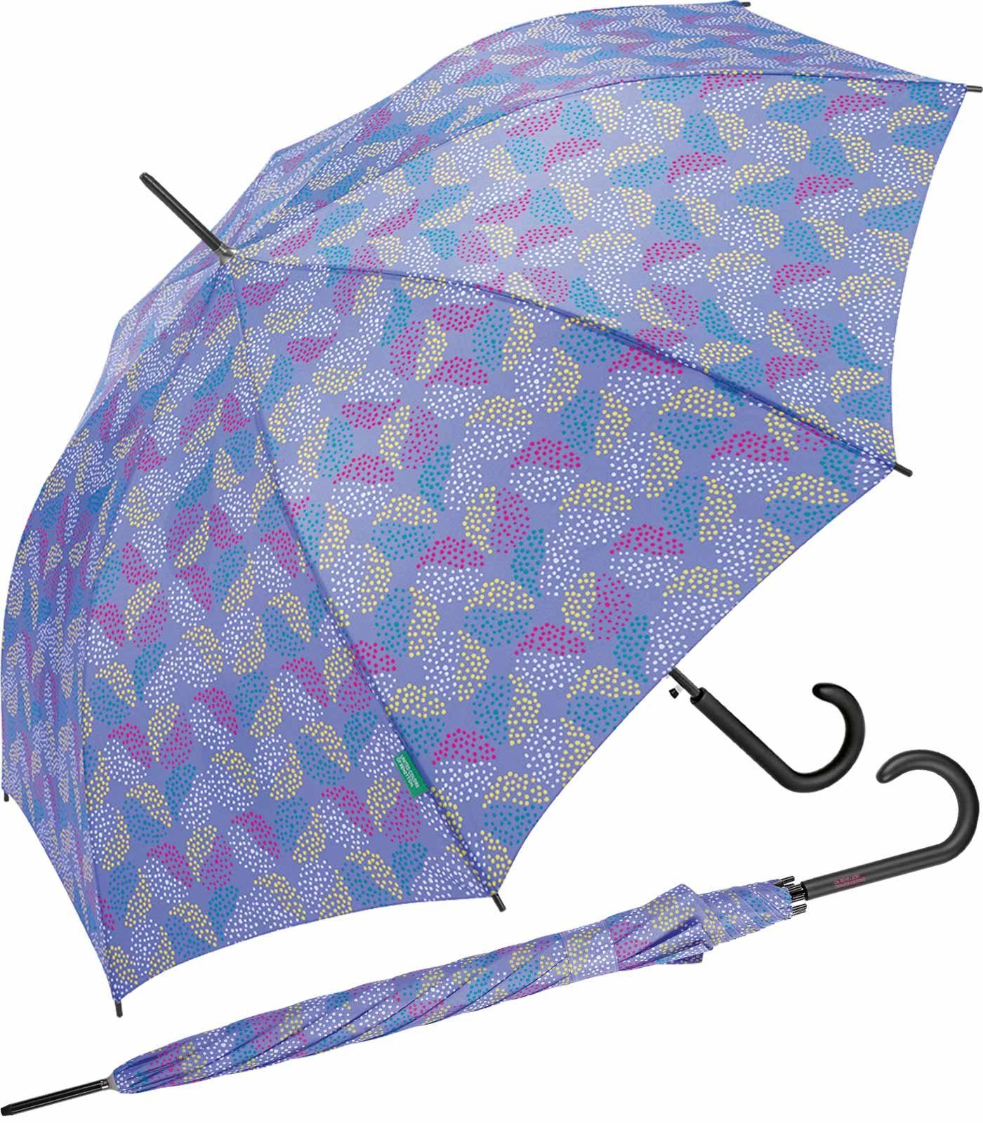 Pop Auf-Automatik violett Langregenschirm Punkte-Kreise-Muster modernem Long mit periwinkle, deep Benetton United mit Colors of Dots AC