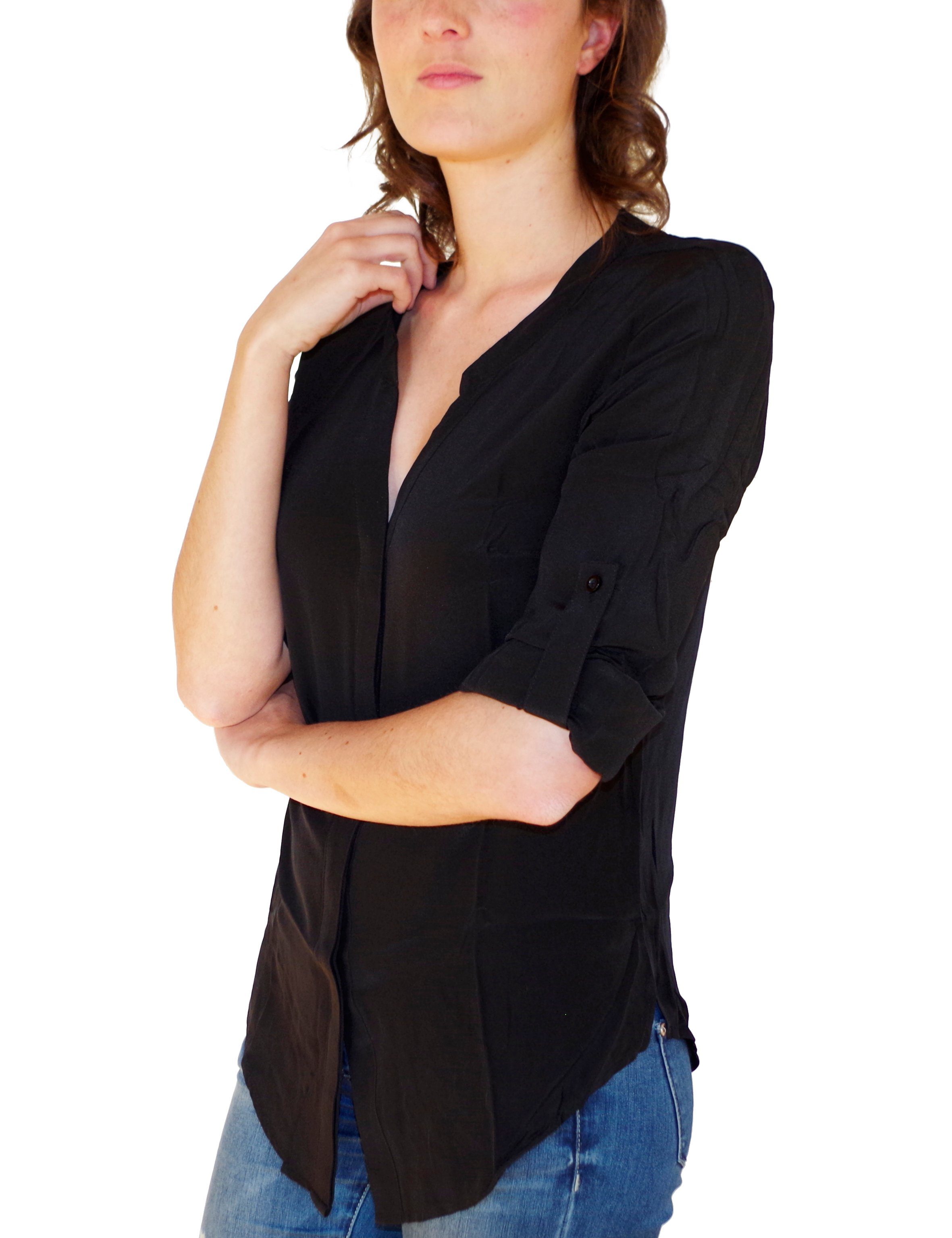 Gear Posh Camicetta Seidenbluse aus 100% Damen schwarz Bluse Seide