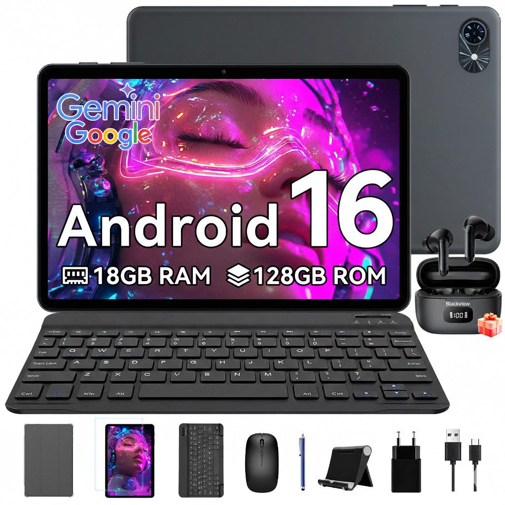 TABWEE T80 (18+128) 10.1” Android 16 Tablet-Set incl. Airbuds 8 Tablet (10.1", 128 GB, 5G wifi, Android 16, Gemini AI, PC-Modus)