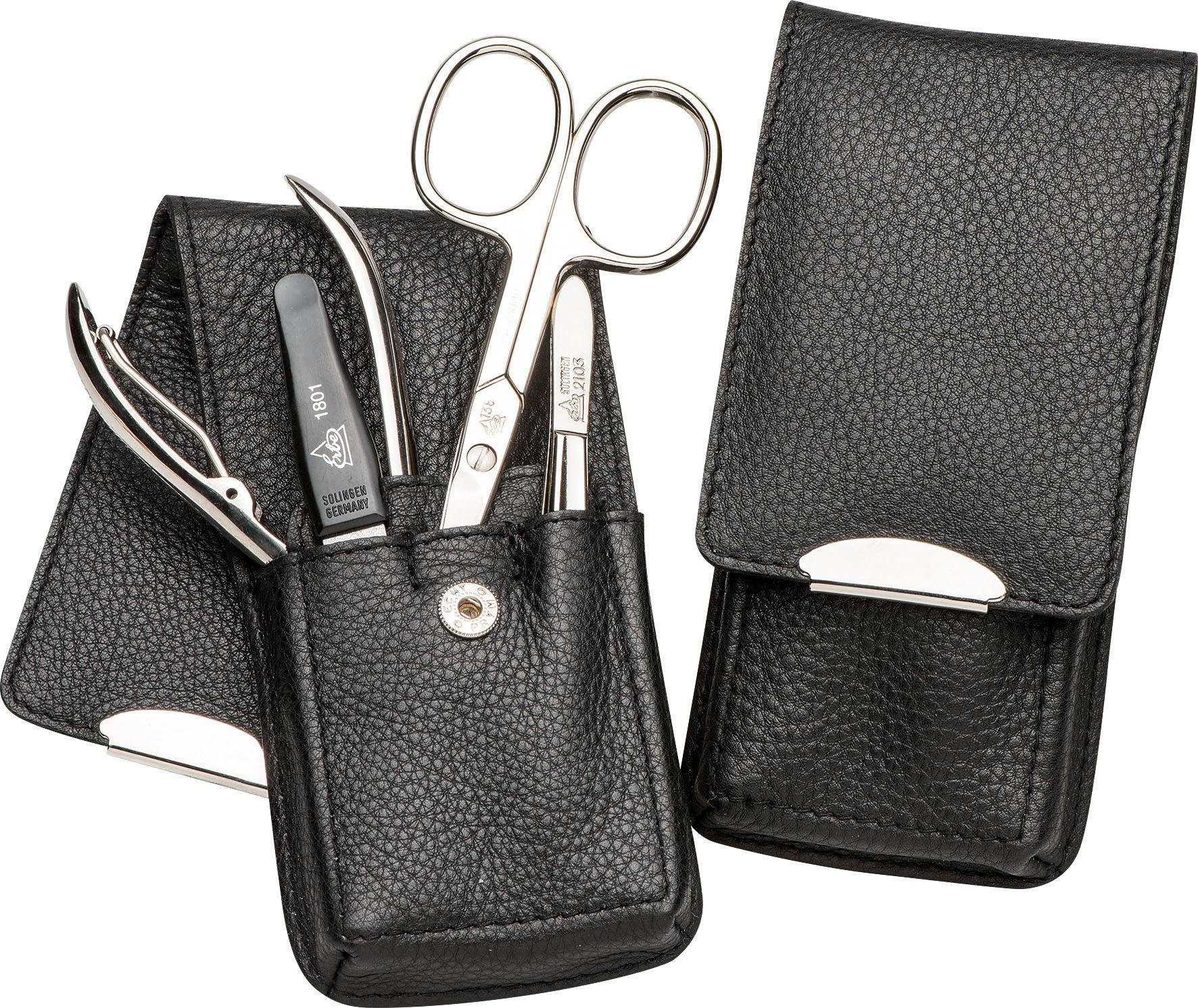 Premium Maniküre-Etui Stecketui echtem tlg., 4 Druckknopfverschluss mit Solinger aus bestückt mit Leder, Stahlwaren ERBE