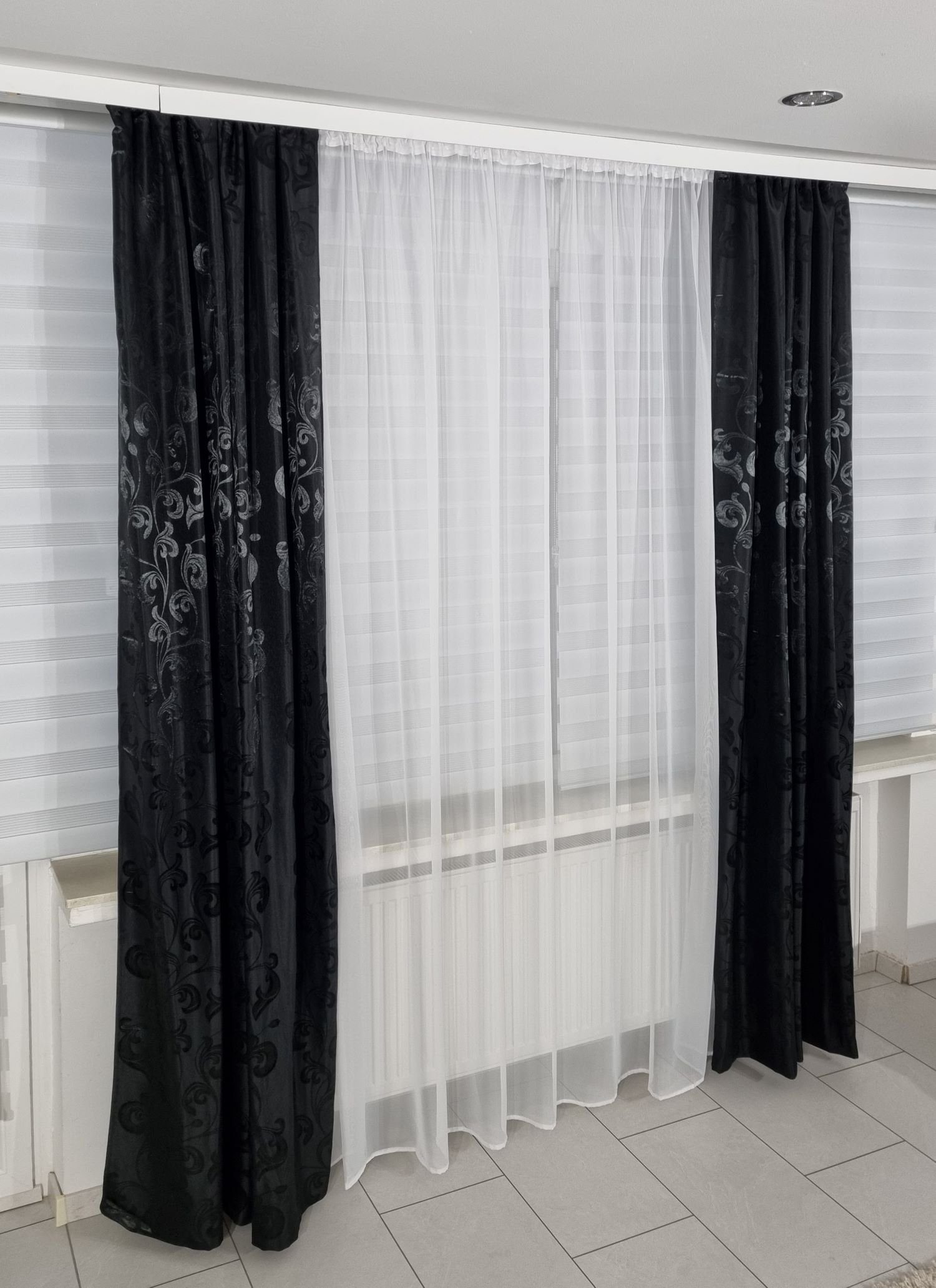 Gardinen by Justyna Verdunkelungsvorhang 2er Schal Set Schwarz (2 St), Kräuselband, abdunkelnd, Polyester, abdunkelnd, Polyester, Blickdicht,Verdunkelung,Verdunkelt