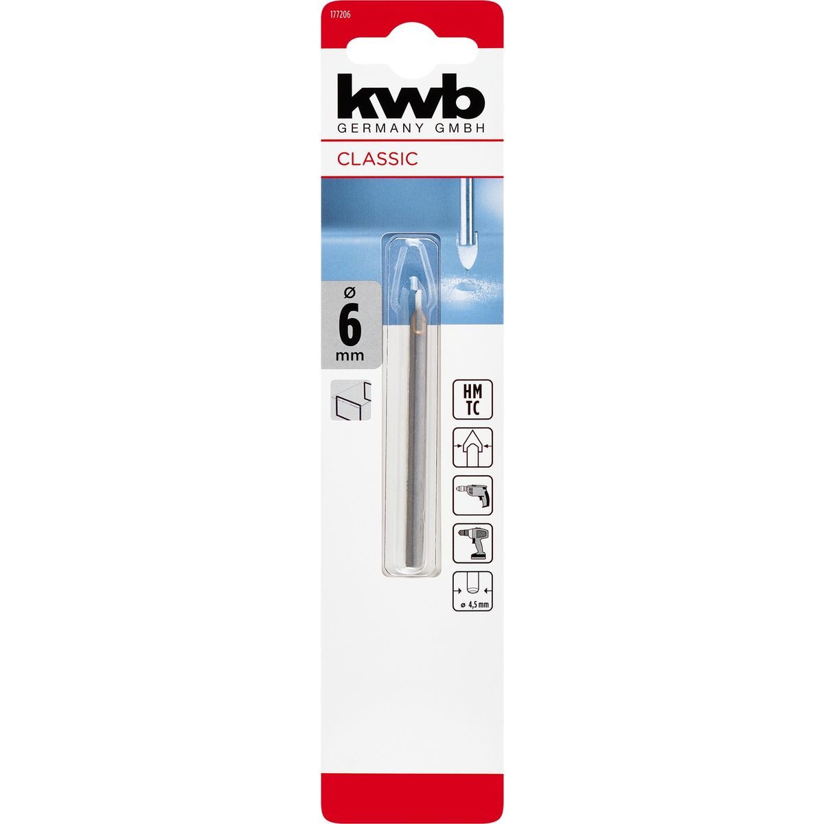 kwb Bohrer- und Bit-Set kwb Hartmetall-Glasbohrer, Ø 6 mm (Hartmetallplatte, Zentrierspitze, n, Hartmetall-Glasbohrer, Ø 6 mm (Hartmetallplatte, Zentrierspitze)