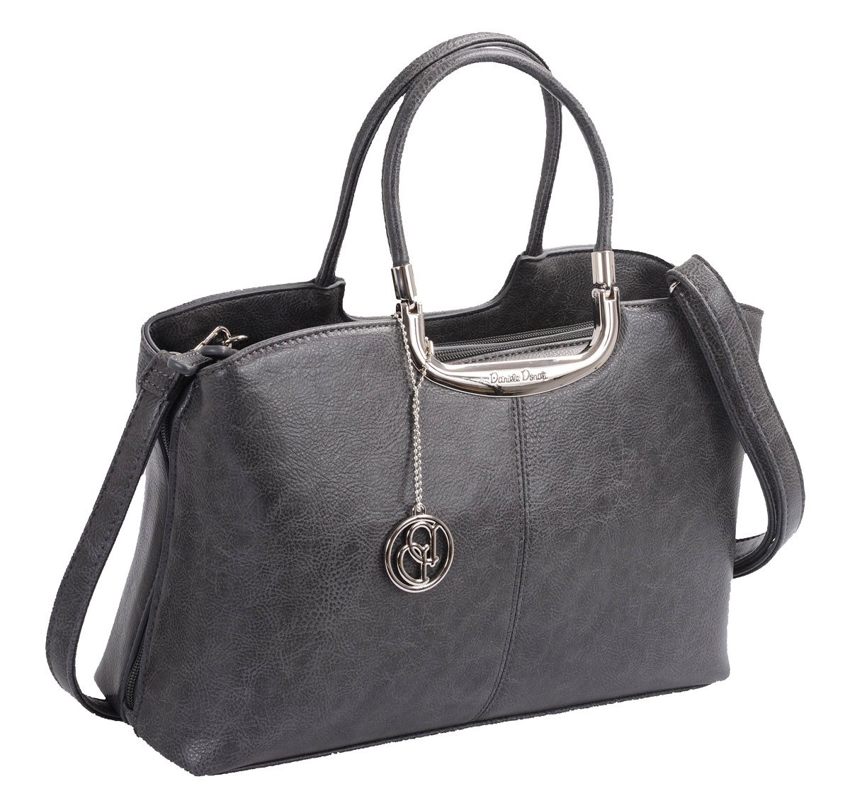 GlücksNugget Handtasche graue Daniele Donati Damentasche, feste Form, 3 Hauptfächer, taupe