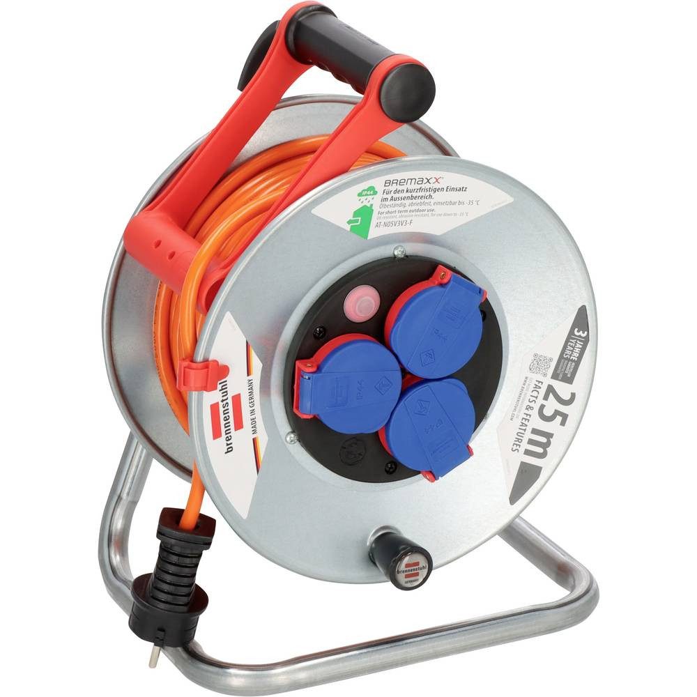 Brennenstuhl IP44 Kabeltrommel 25 m AT-N05V3V3-F 3G1.5 Kabeltrommel, UV-Beständig, für Außenbereich geeignet