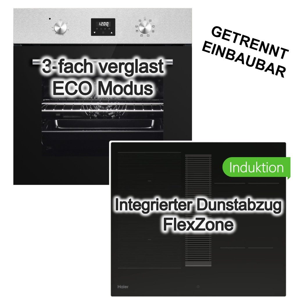 PKM Backofen-Set Backofen + Haier Induktionskochfeld integrierter Dunstabzug Flex Boost, mit Nein