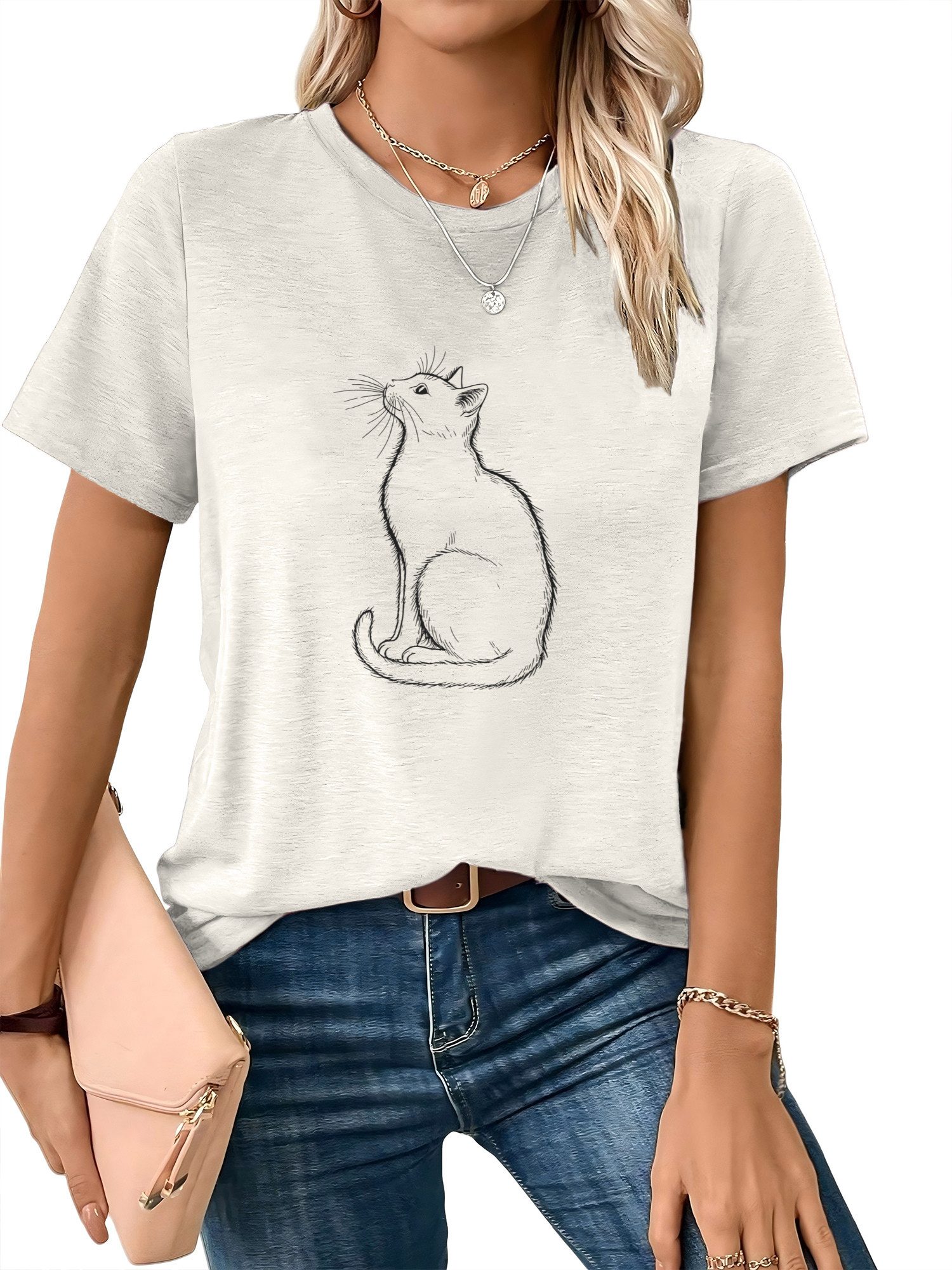 PYLIKE Rundhalsshirt Shirts Damen Casual Katze Ausgefallene bequemes t shirt Bequem für Freizeit und Büro,Strandurlaub