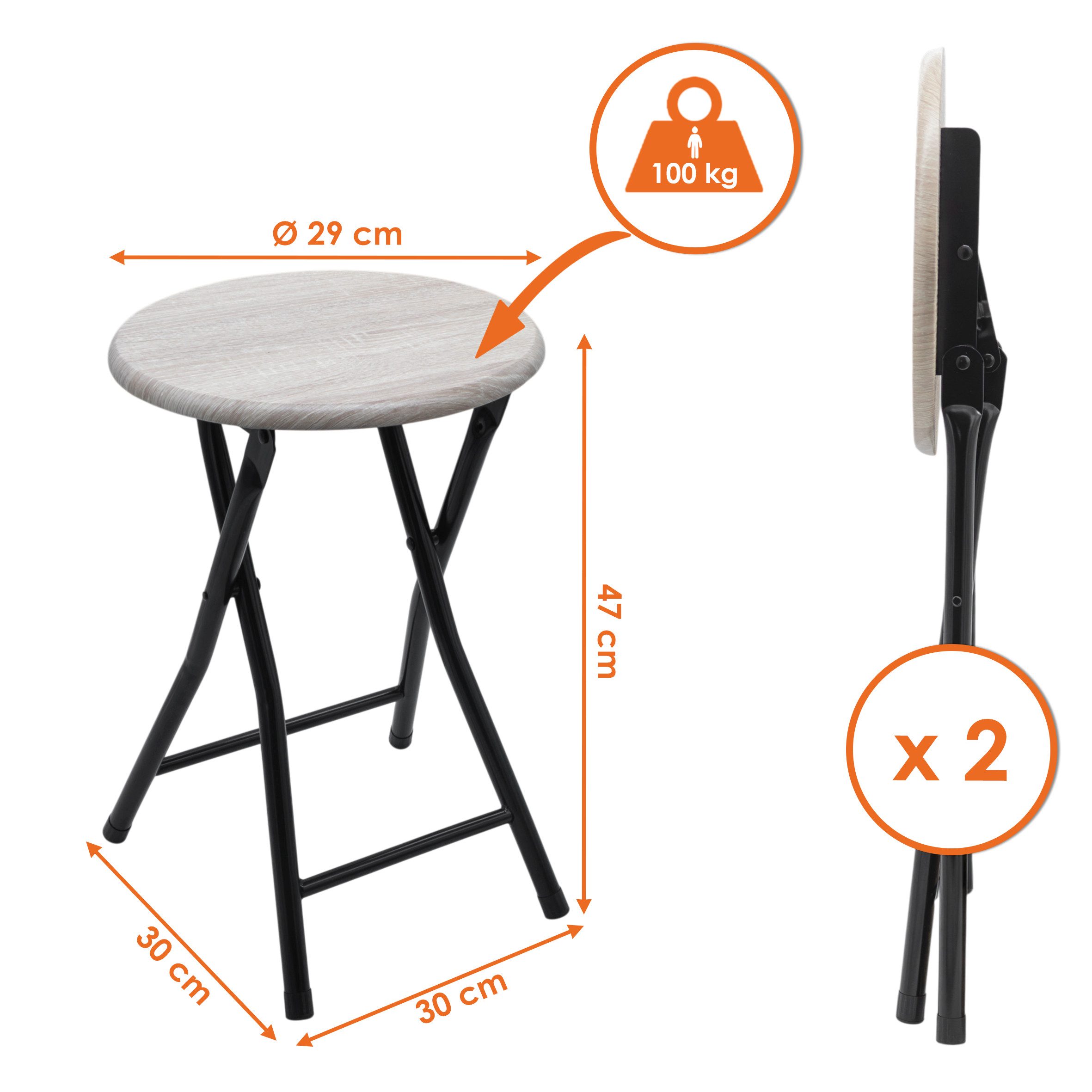 Spetebo Sitzhocker Holz Metall Klapphocker - 47 x 33 cm (Anzahl, 2 St., Stück), klappbar – Bild 2 von 5