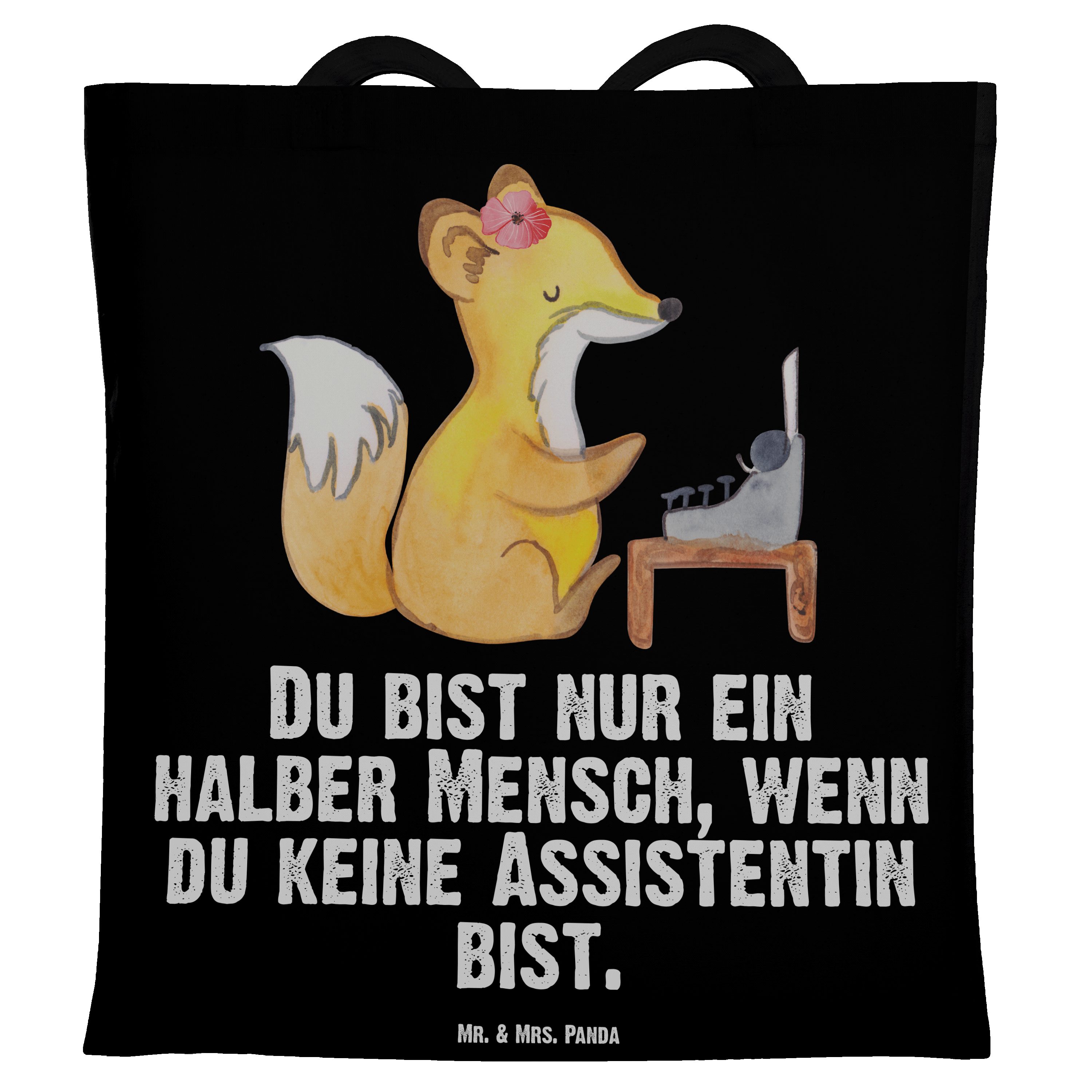 Panda Herz Schwarz Be Beutel, - & mit - Mr. Assistentin Geschenk, Tragetasche (1-tlg) Einkaufstasche, Mrs.