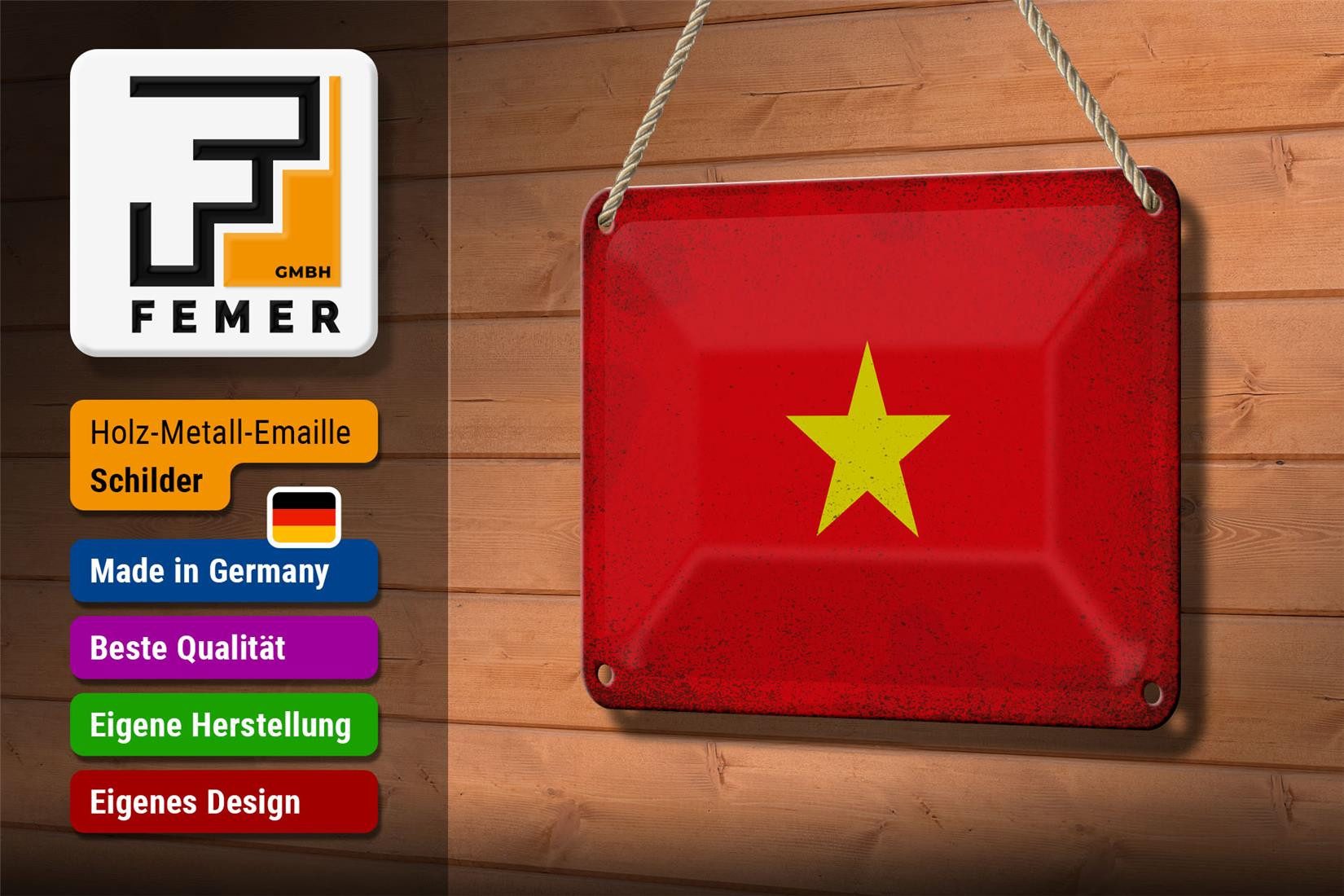 Femer GmbH Metallschild Flagge Vietnam 18x12cm Flag of Vietnam Vintage, (1 St), gewölbte Oberfläche, abgerundete Ecken, umgeschlagene Kanten
