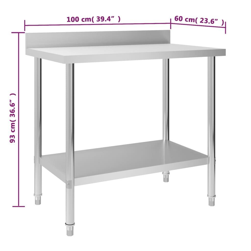 (1-St) 93 vidaXL 100 Aufkantung 60 cm Küchen-Arbeitstisch Edelstahl Spülenschrank x x mit