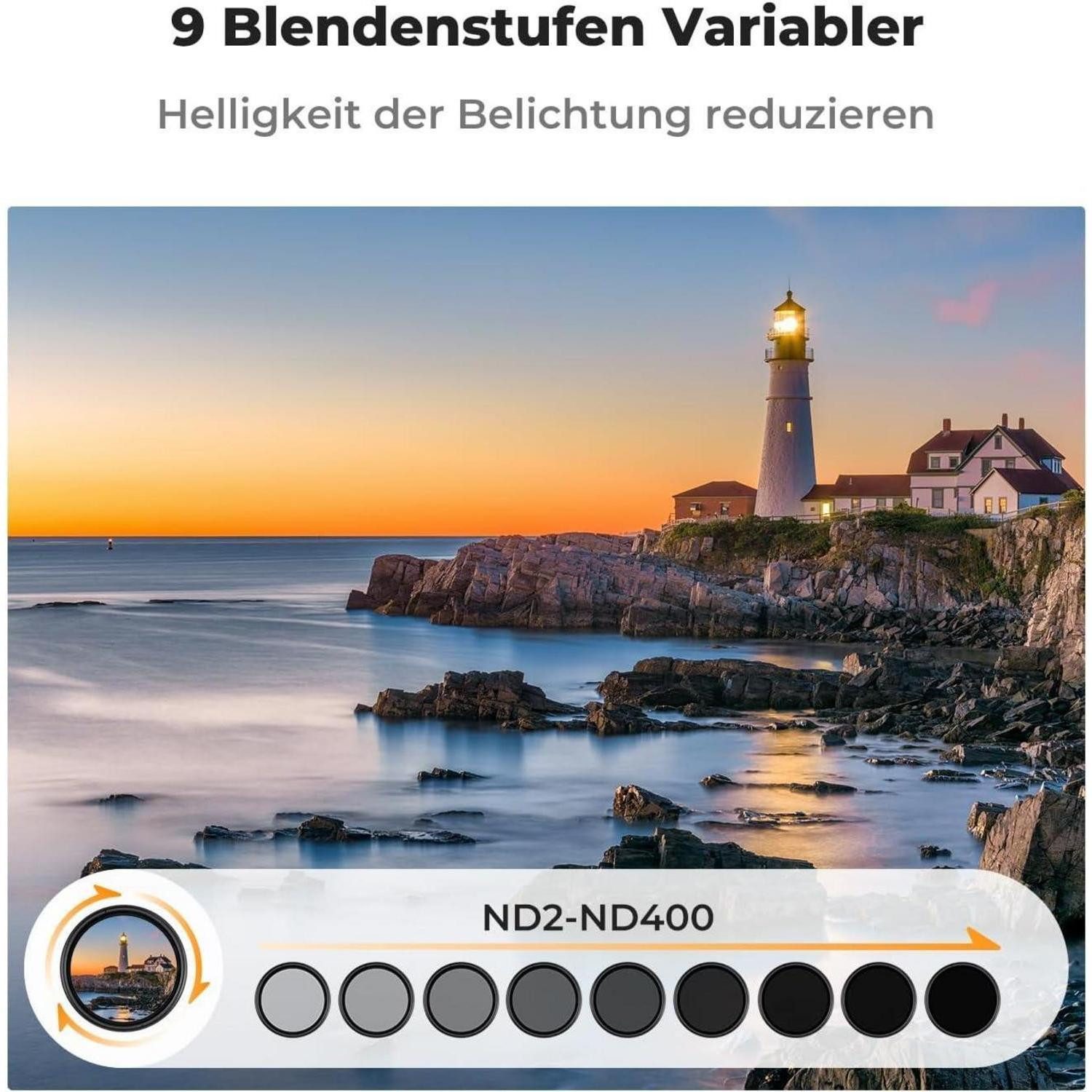 LuxusKollektion 58mm ND Filter Variabler Graufilter ND2-400 mit Objektivdeckel Graufilter