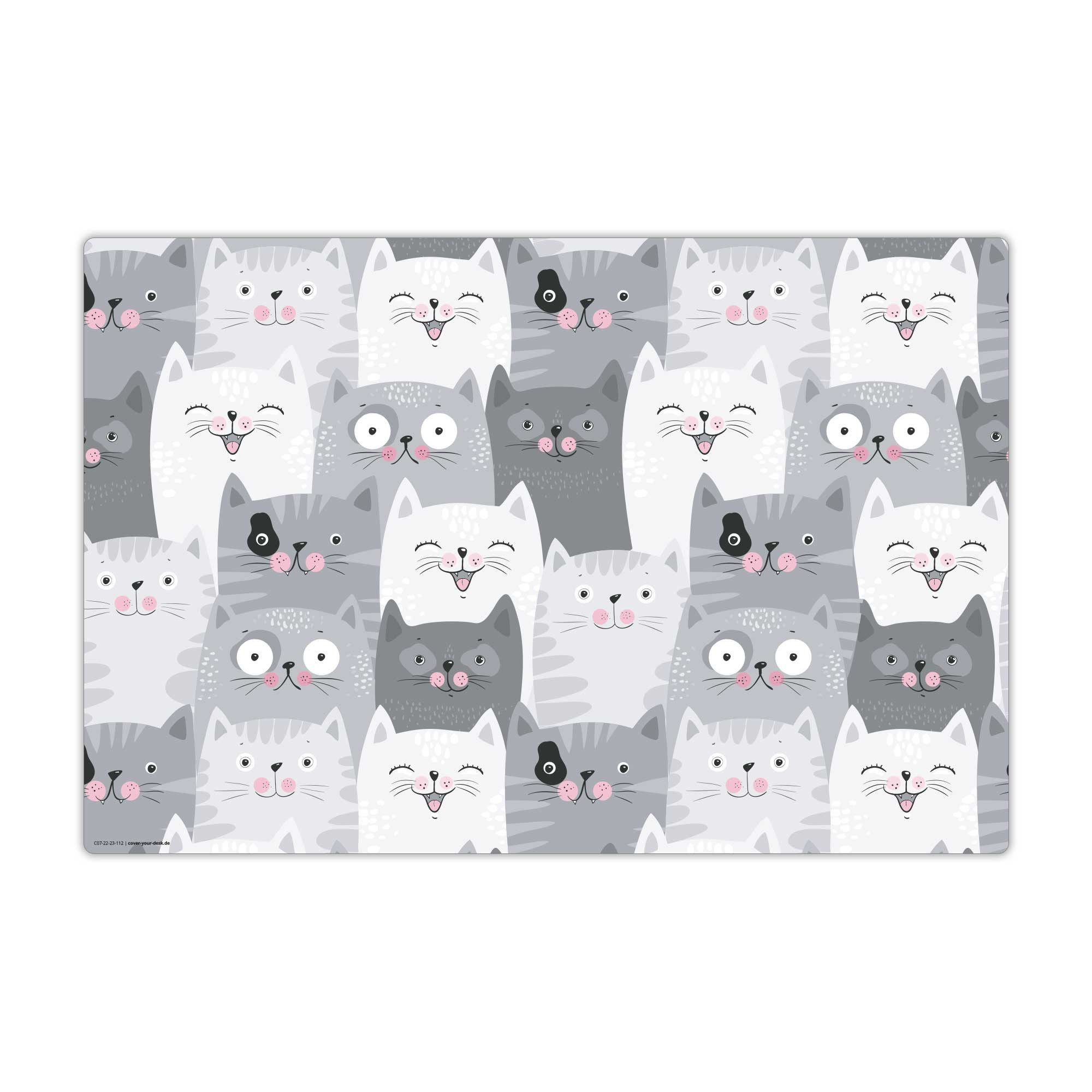 cover-your-desk.de Schreibtischunterlage abwaschbar - Katzen-Konferenz - aus premium Vinyl - Made in Germany, (1 tlg)