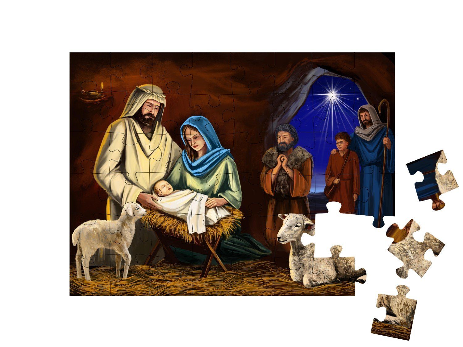 Puzzle Illustration: puzzleYOU-Kollektionen Christentum Weihnachtsgeschichte, puzzleYOU Puzzleteile, 48 Die