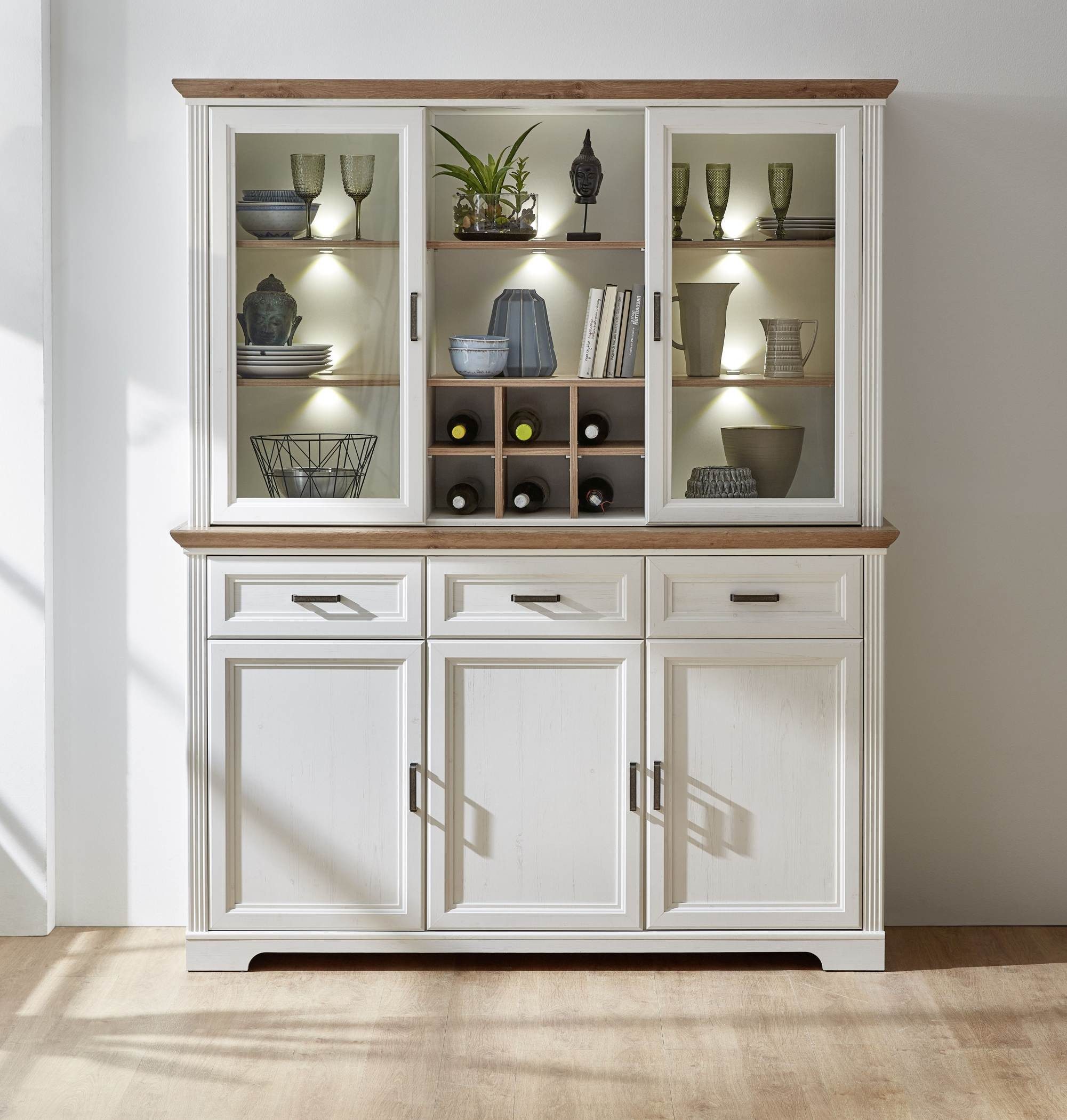 Innostyle Küchenbuffet Buffet Geschirrschrank JASMIN Pinie weiß Nachbildung