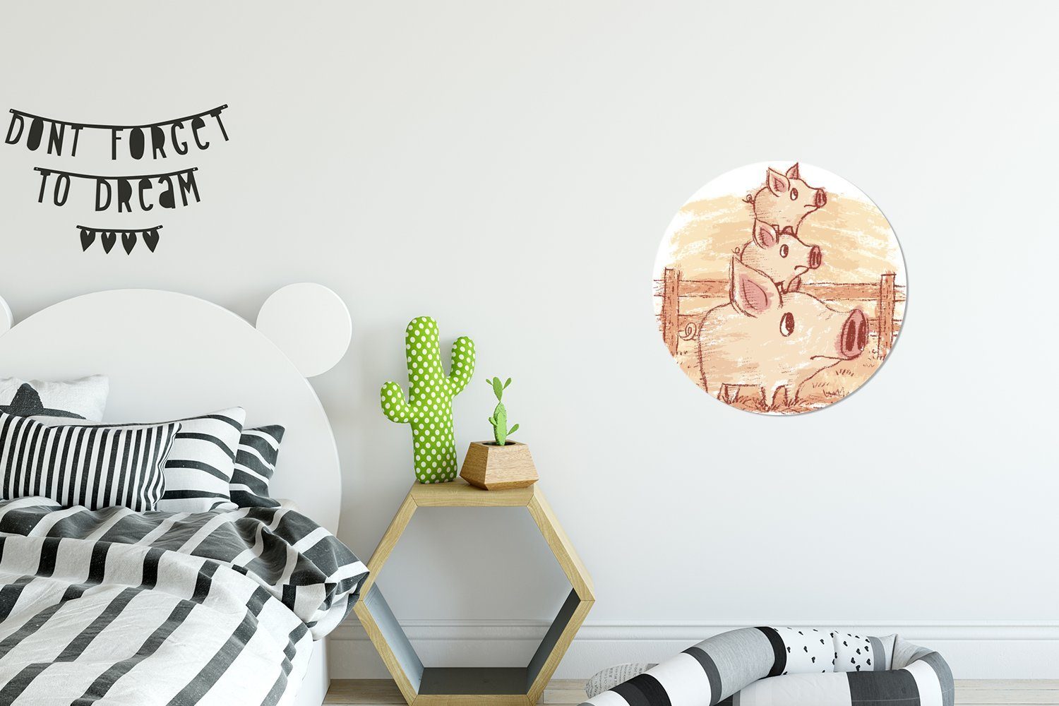 MuchoWow Illustration Schweins Tapetenaufkleber, Wohnzimmer St), eines für Kinderzimmer, mit Eine Wandsticker (1 Tapetenkreis zwei Rund, Ferkeln