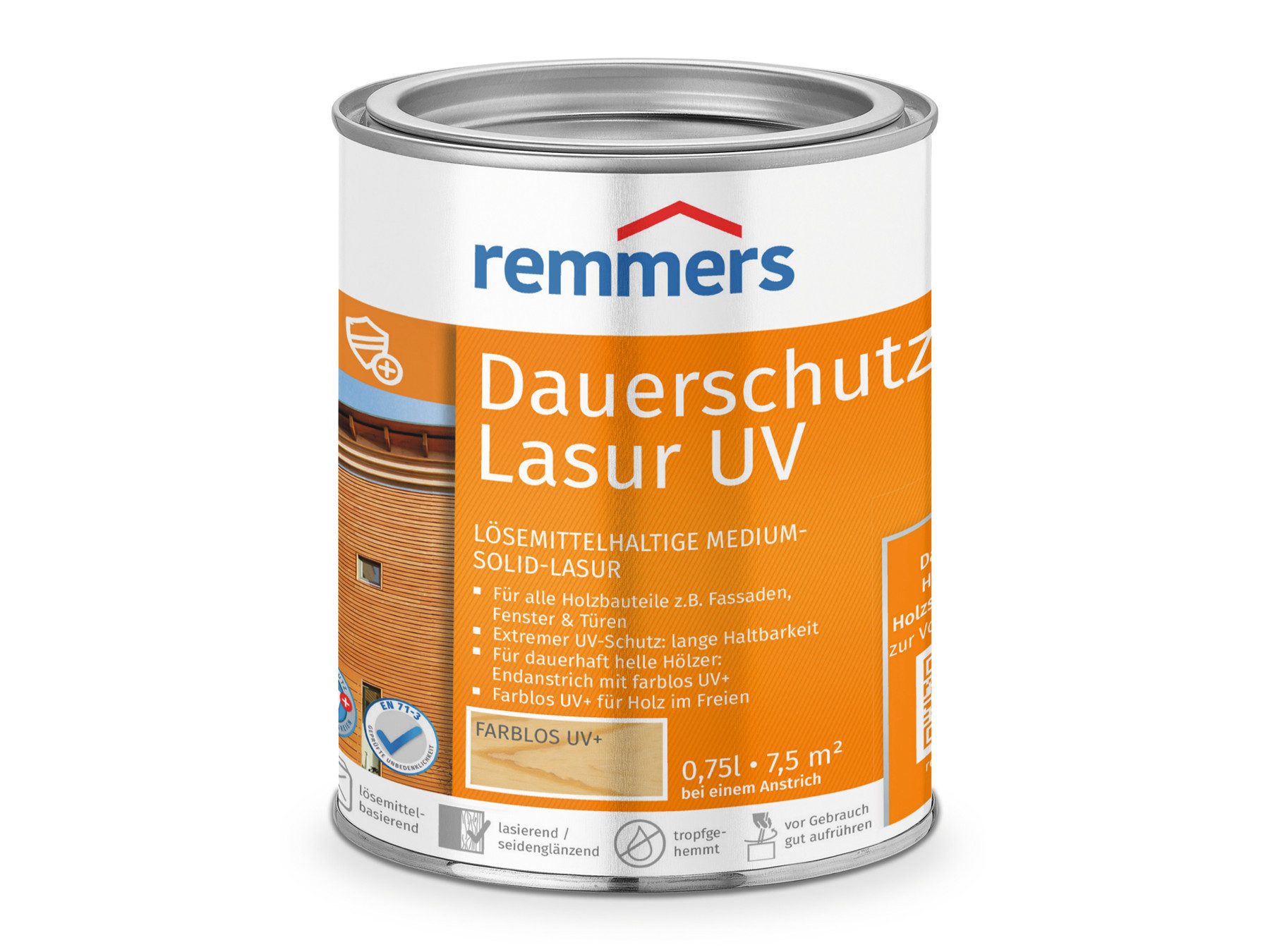 Remmers Holzschutzlasur Dauerschutz-Lasur UV ebenholz 0,75 Liter, farblos UV+, blockfest, wetterbeständig