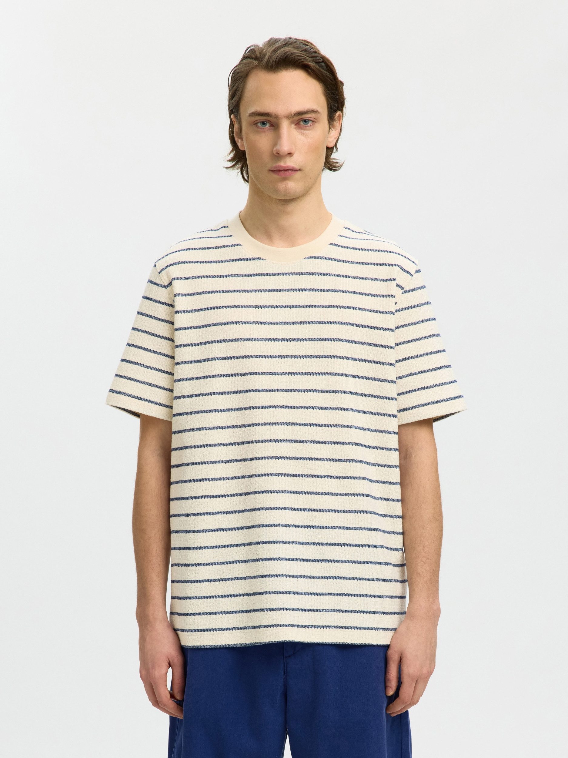 SELECTED HOMME Poloshirt SLHDJANGO STRIPE SS O-NECK TEE
