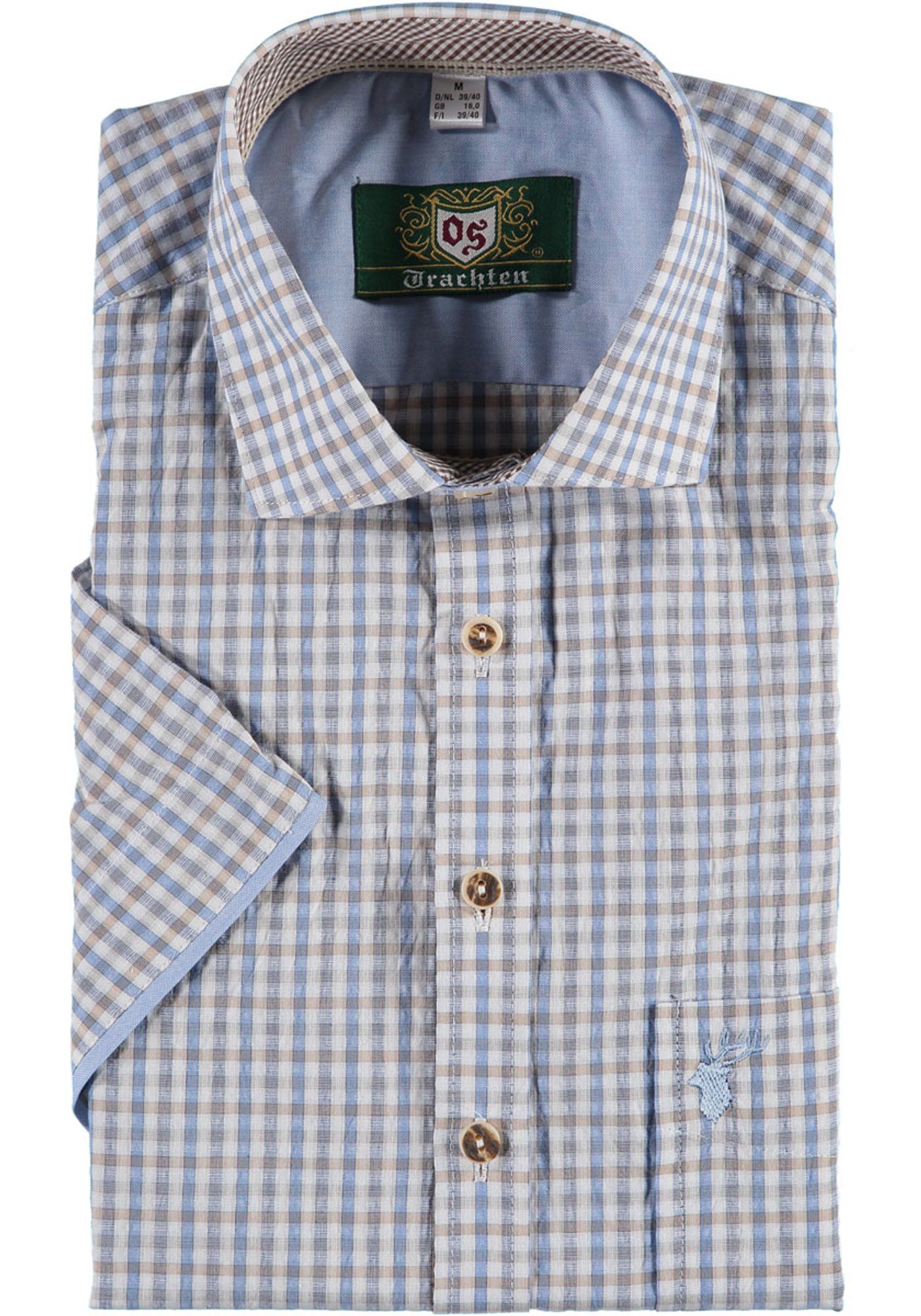 OS-Trachten Trachtenhemd Gafoo Herren Kurzarmhemd mit Hirsch-Stickerei auf der Brusttasche