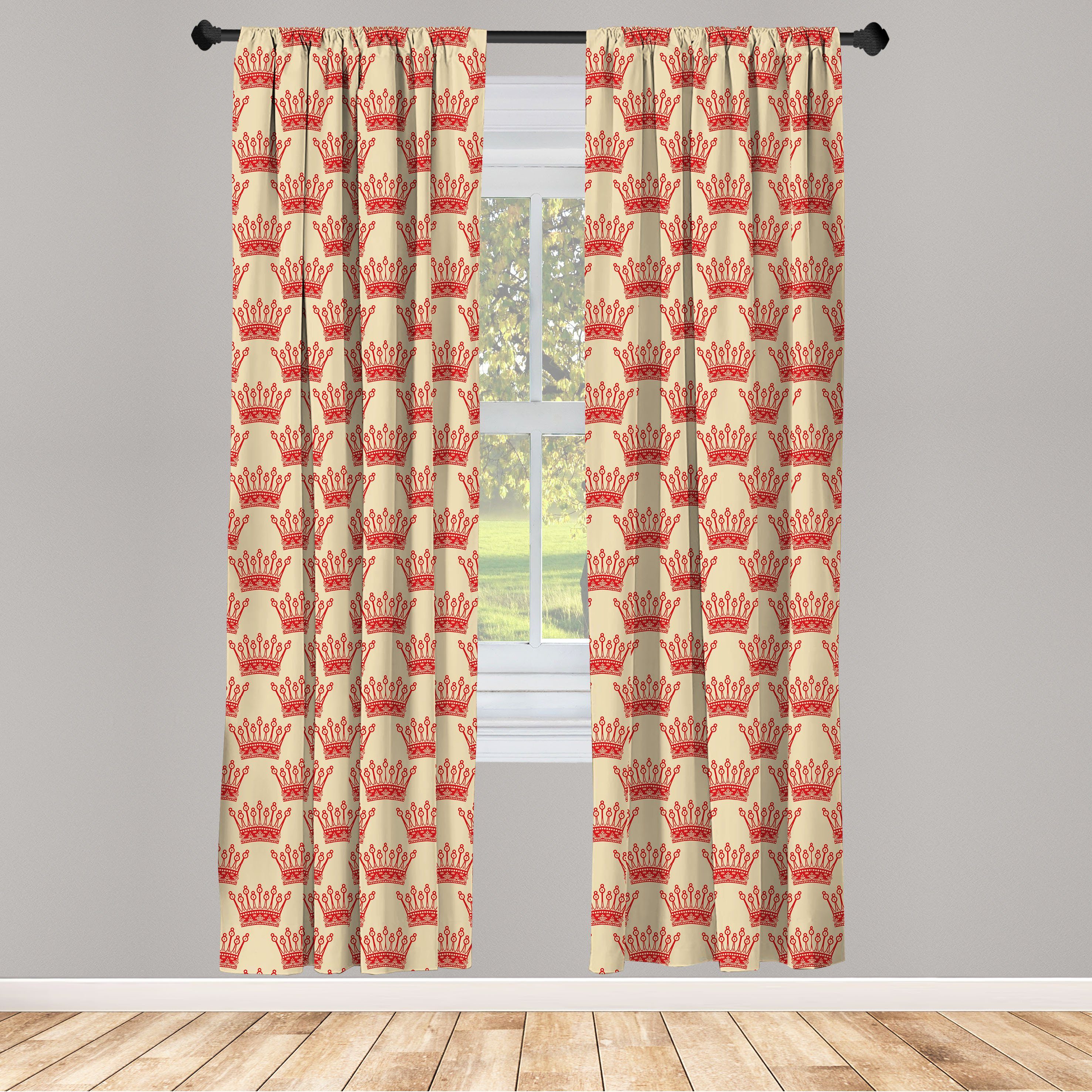Gardine Vorhang für Wohnzimmer Schlafzimmer Dekor, Abakuhaus, Microfaser, Königin Vintage Red Crown Pattern