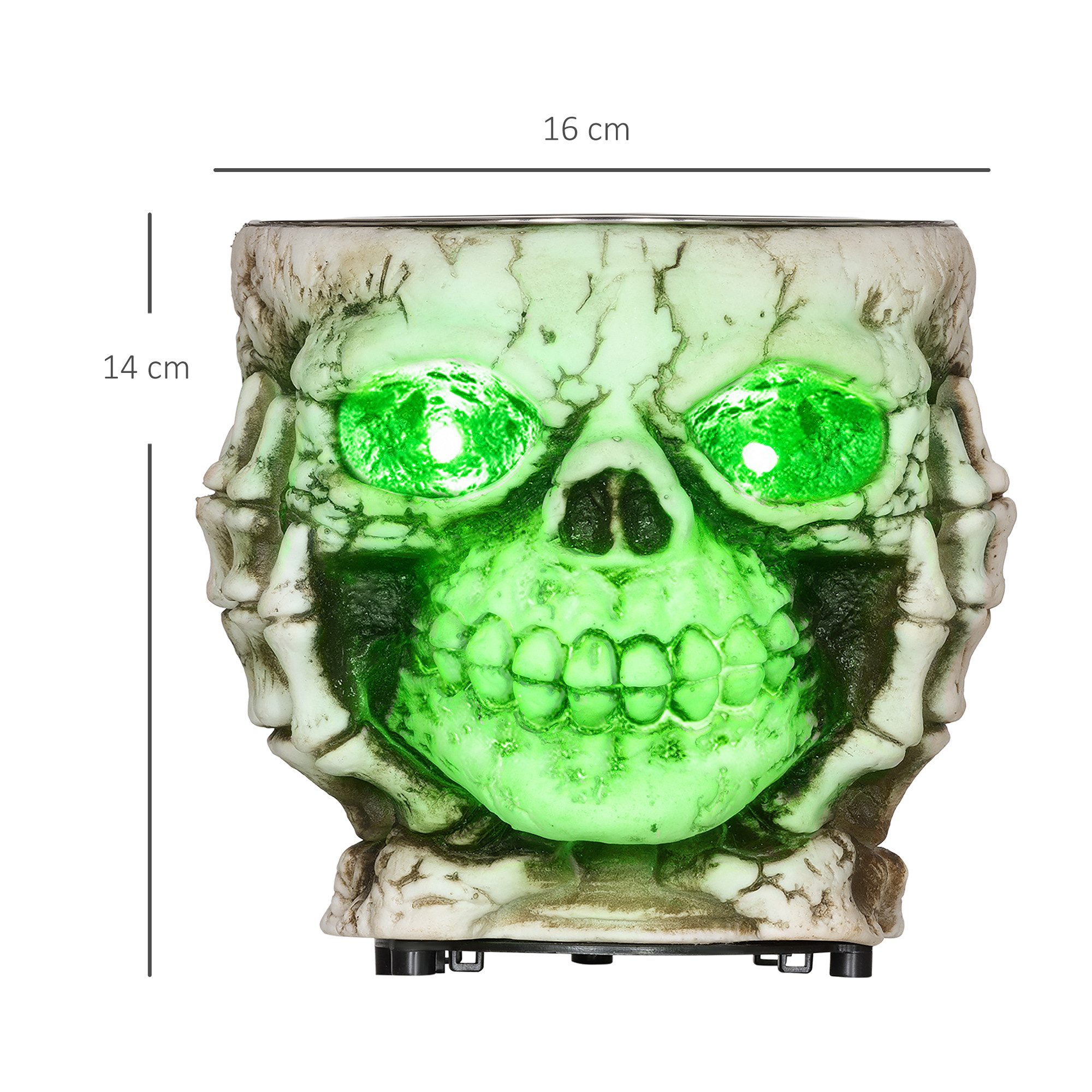 HOMCOM Dekofigur Skelett-Utensilien mit Leuchtenden Augen und Furchteinflößendem Klang (Halloween Deko, 1 St., Skelett Deko), Ø16cm, elektrisch, Edelstahl