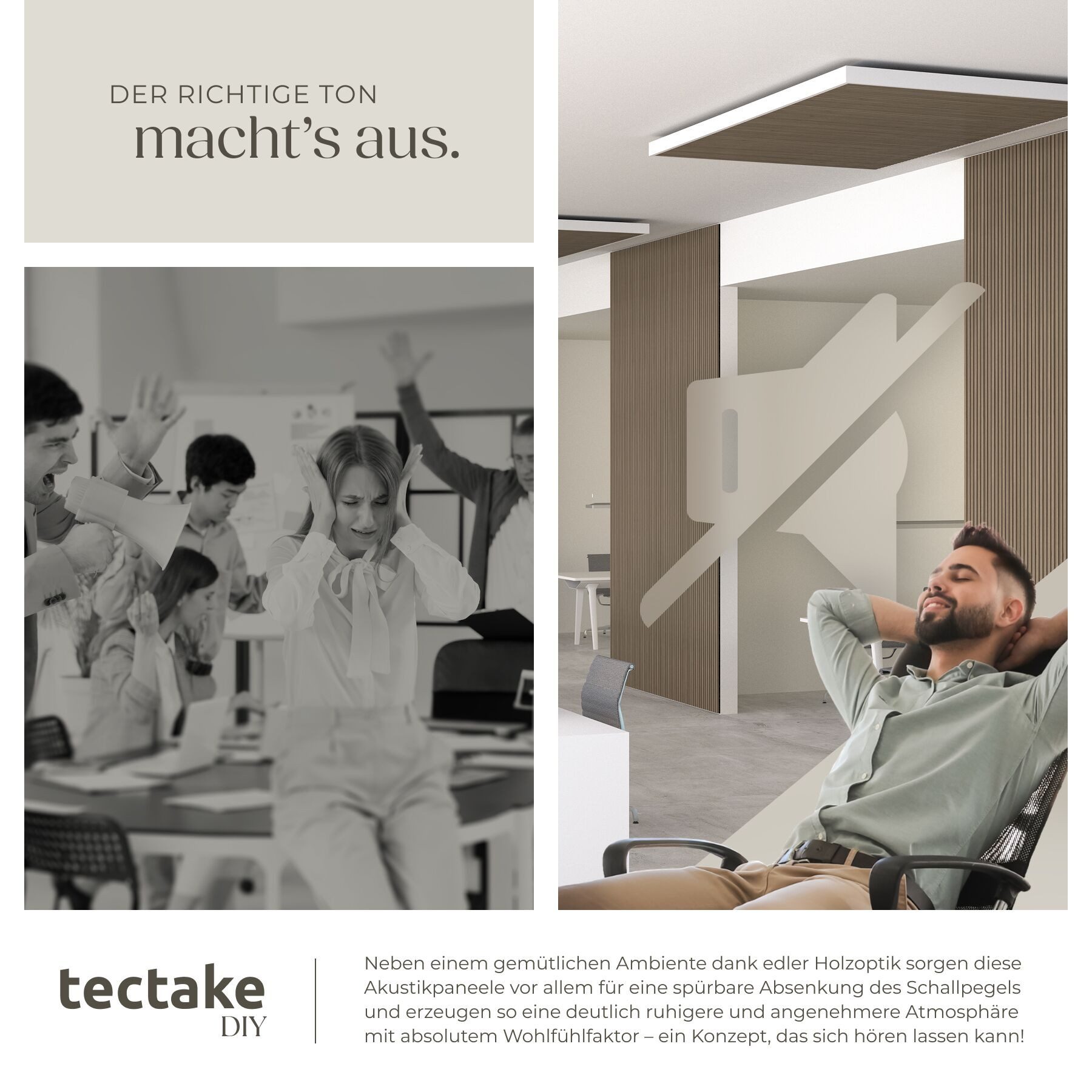 tectake Wandpaneel Schallabsorber 120 x 60 cm mit Echtholzfurnier, 3D, Filz, BxL: 60x120 cm, (Akustik Wandverkleidung SonicWall III, 8-tlg., in Eiche dunkel) ei – Bild 5 von 5