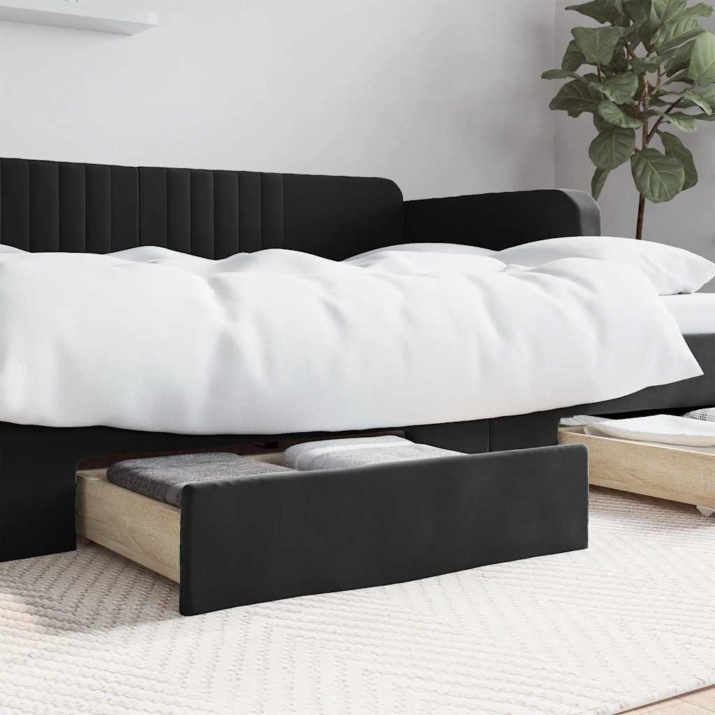 furnicato Bettschubkasten Bettschubladen aus Holzwerkstoff mit Samtbezug 67 x 50 x 16 cm Schwarz (1 St), Bettkasten mit leichtgängigen Rollen für mehr Stauraum im Schlafzimmer