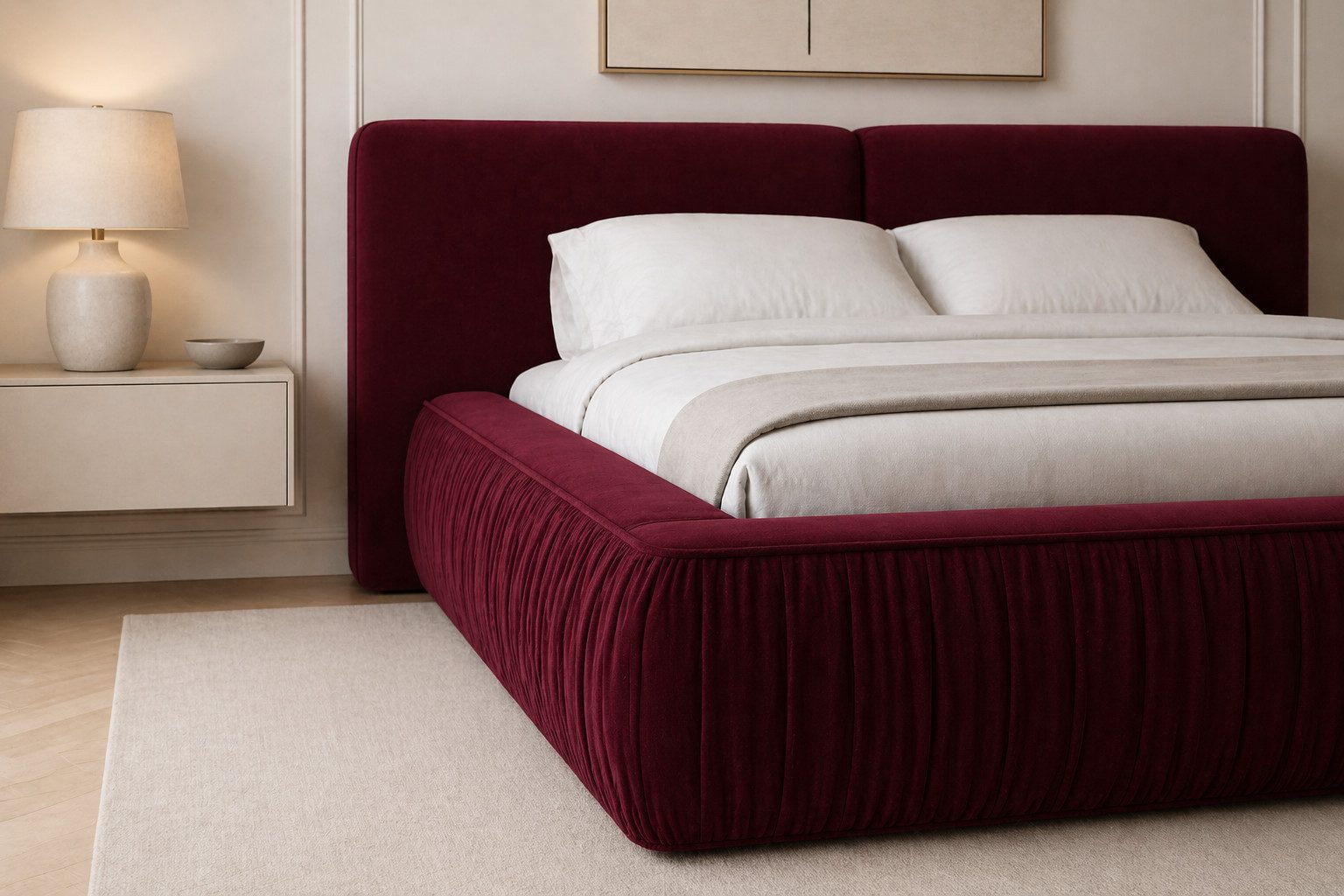 MOEBLO Polsterbett 08 (aus edlem Samt (Riviera Velours) – Modernes Designer-Doppelbett mit weich gepolstertem Kopfteil, stabilem Metall-Holz-Rahmen und großem Bettkasten mit Gaslift – Komfortables Stauraumbett für stilvolle Schlafzimmer), (BxHxT): 207 / 227 / 247 x 94 x 240 cm