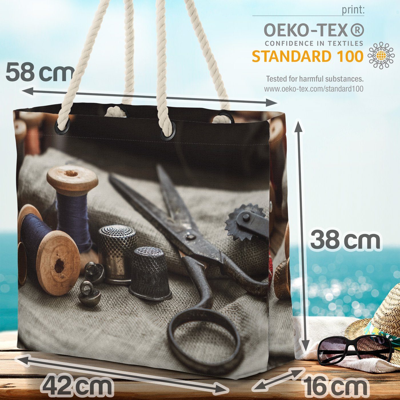 VOID Strandtasche (1-tlg), Nähen Hobby Freizeit Stricken Faden Schere Fingerhut Häkeln Mode Garn