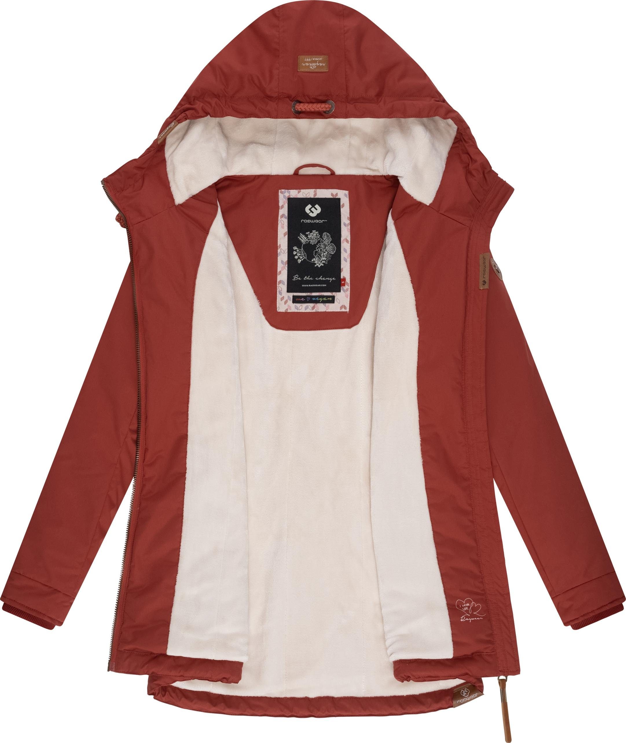 Ragwear Winterjacke Zuzka Winter stylischer dunkelrot Innenfutter Teddyfleece Winterparka mit