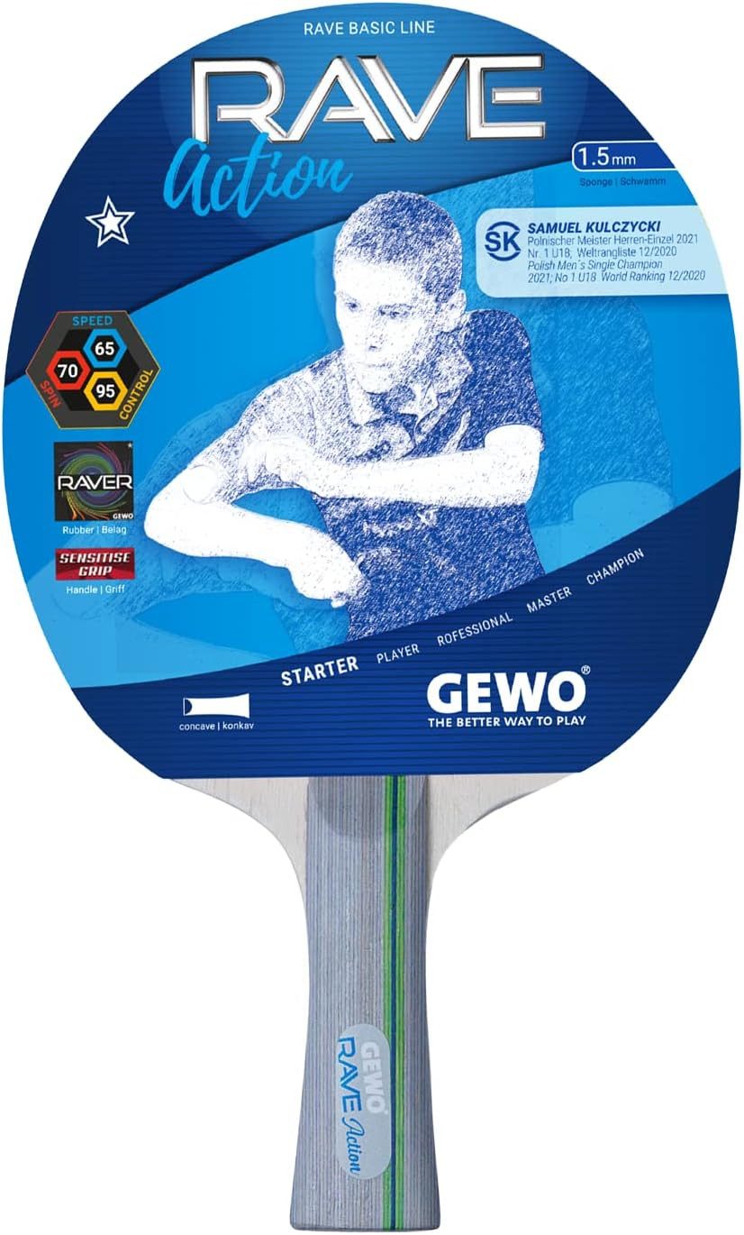 Tischtennisschläger Rave Action, Anfänger & Schulsport - 1,5mm Belag - TT Schläger, konkav
