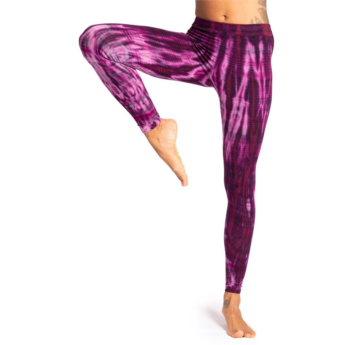 PANASIAM Leggings handgefärbte Unikat Batik Leggings aus natürlicher Viskose Goa Hose im Batik Look Yogaleggings Sporthose Sportleggings lange Leggings