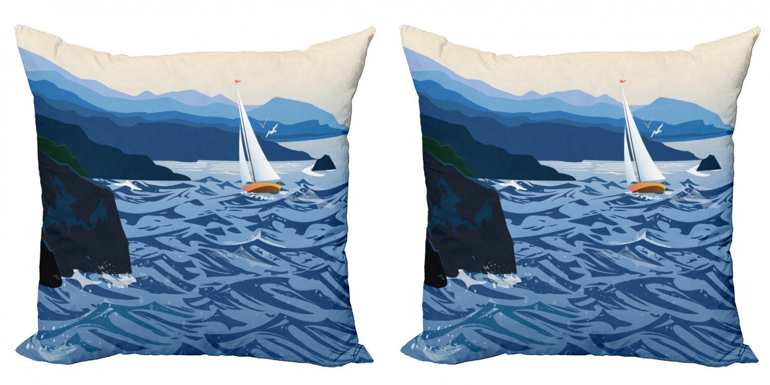 Kissenbezüge Modern Accent Doppelseitiger Digitaldruck, Abakuhaus (2 Stück), Abenteuer Segelboot auf dem Wasser im Freien
