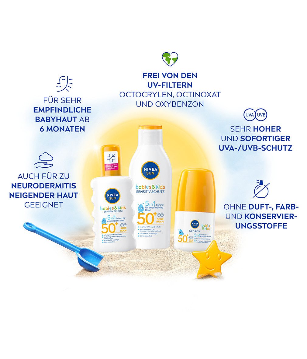 Nivea Sun Sonnenschutzspray SUN Kids Sensitiv Spray LSF 50+ 200ml, 1-tlg.