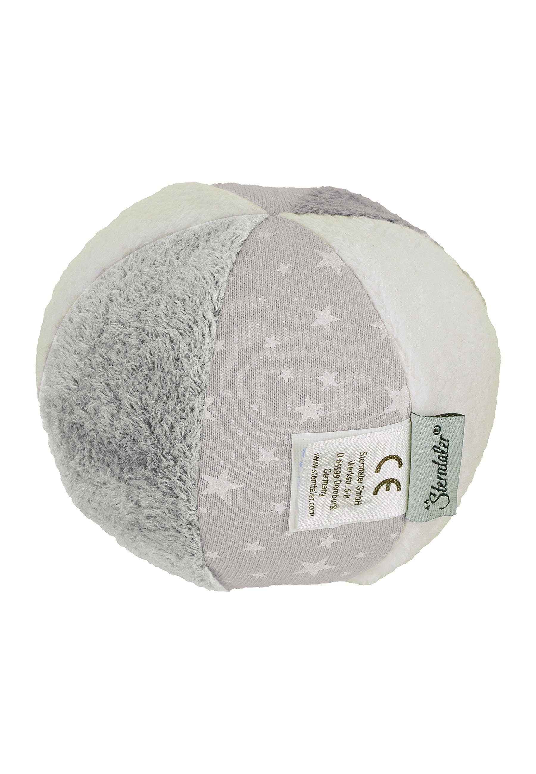 Sterntaler® Spielball Ball grau, Spielball - Baby Ball in Grau 9 cm groß  mit Rassel - Weicher Babyball im Materialmix aus Baumwolle und Polyester -  fühlen, rollen, hören, krabbeln - Bälle für Kinder gemustert Bälle