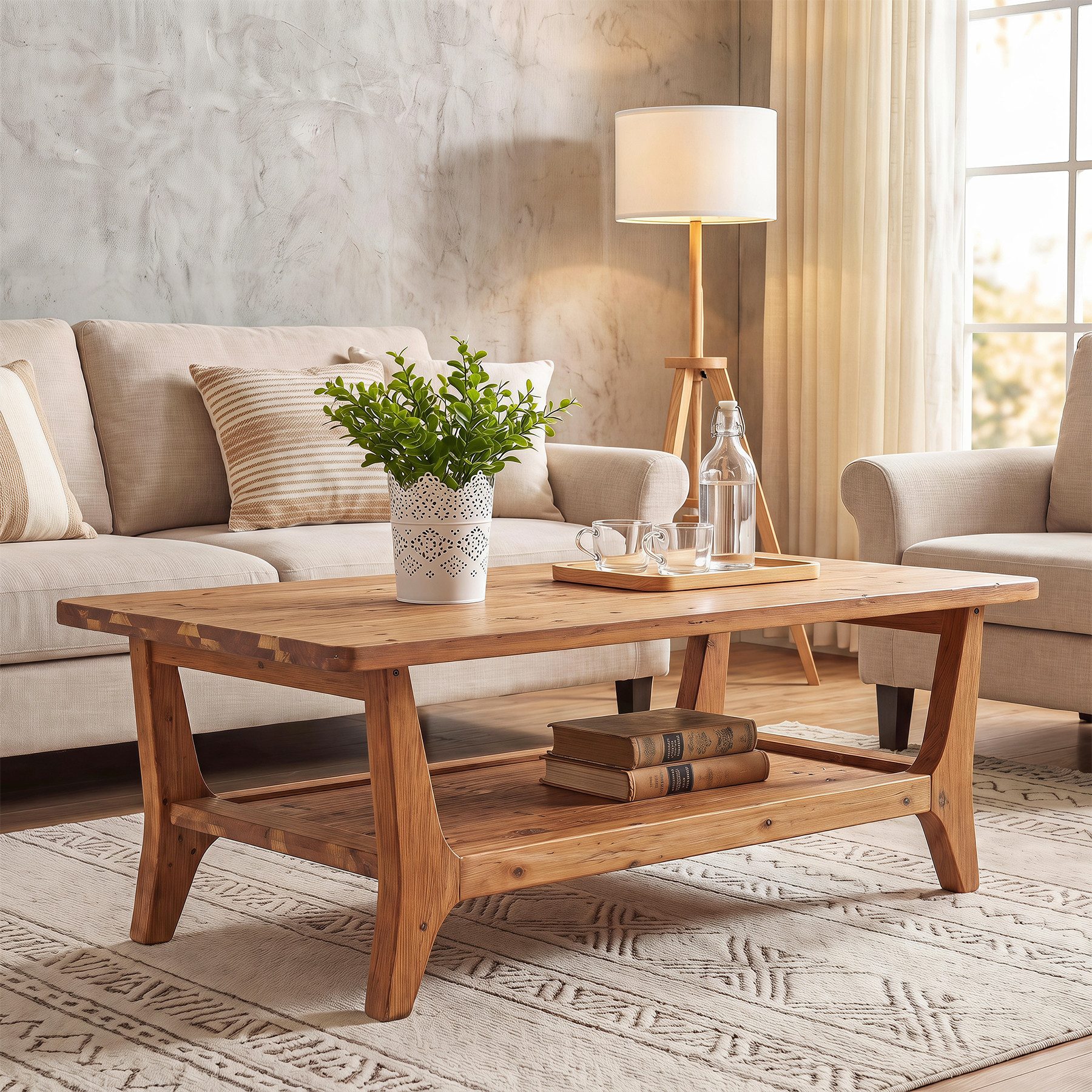 Tribesigns Couchtisch 120 cm Sofatisch, Wohnzimmertisch mit Ablagefläche, 2 Ebenen