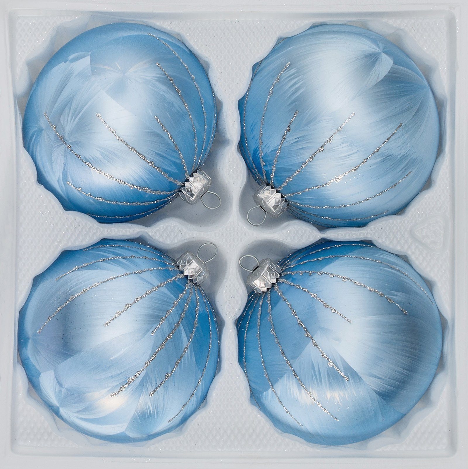 Ice Set tlg. Regen Glas-Weihnachtskugeln Ø Blau Navidacio in Weihnachtsbaumkugel 4 Silber 8cm