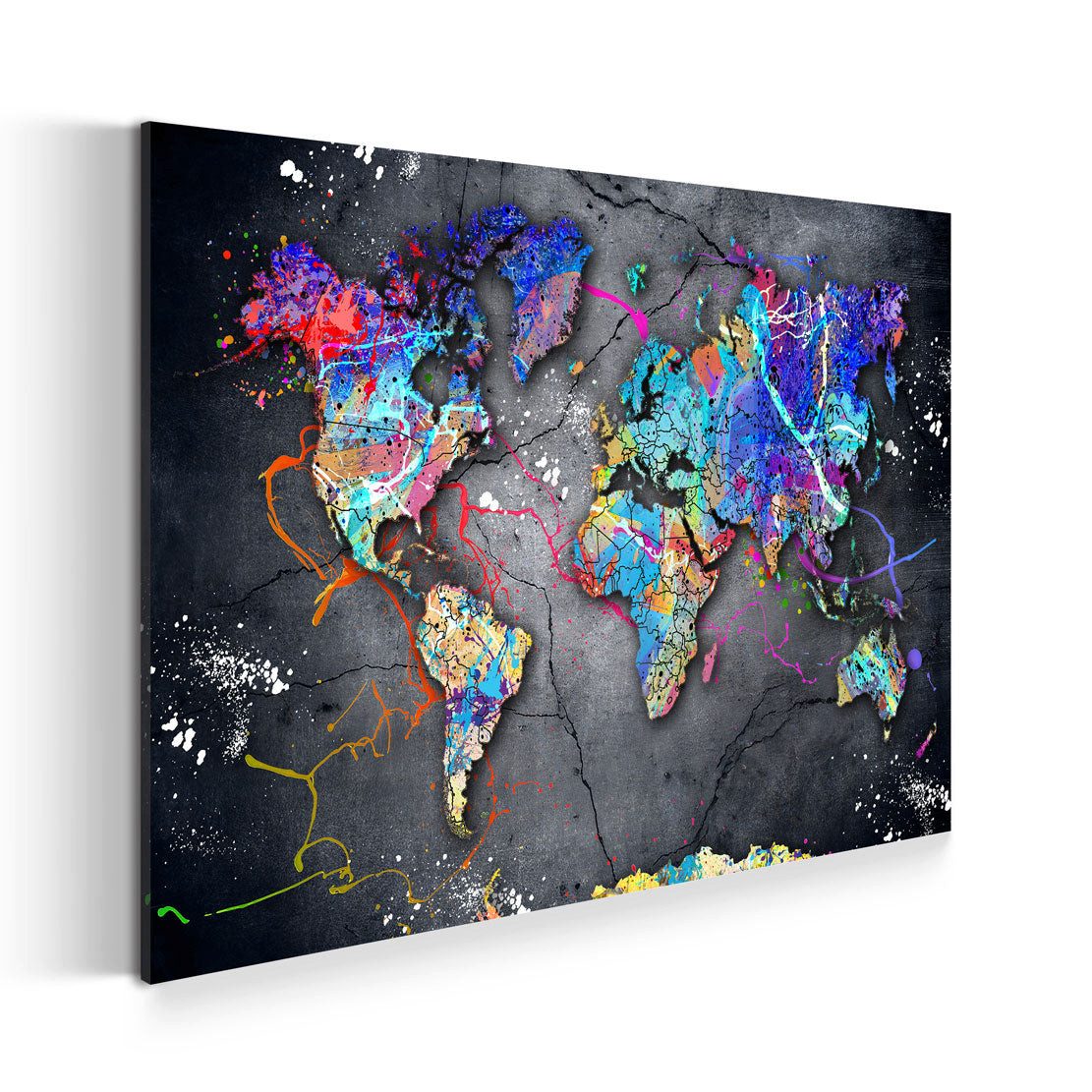 Artedinoi Leinwandbild Weltkarte Pop Art Street Art bunt Leinwandbild Wandbild XXL Deko, Weltkarte, urban