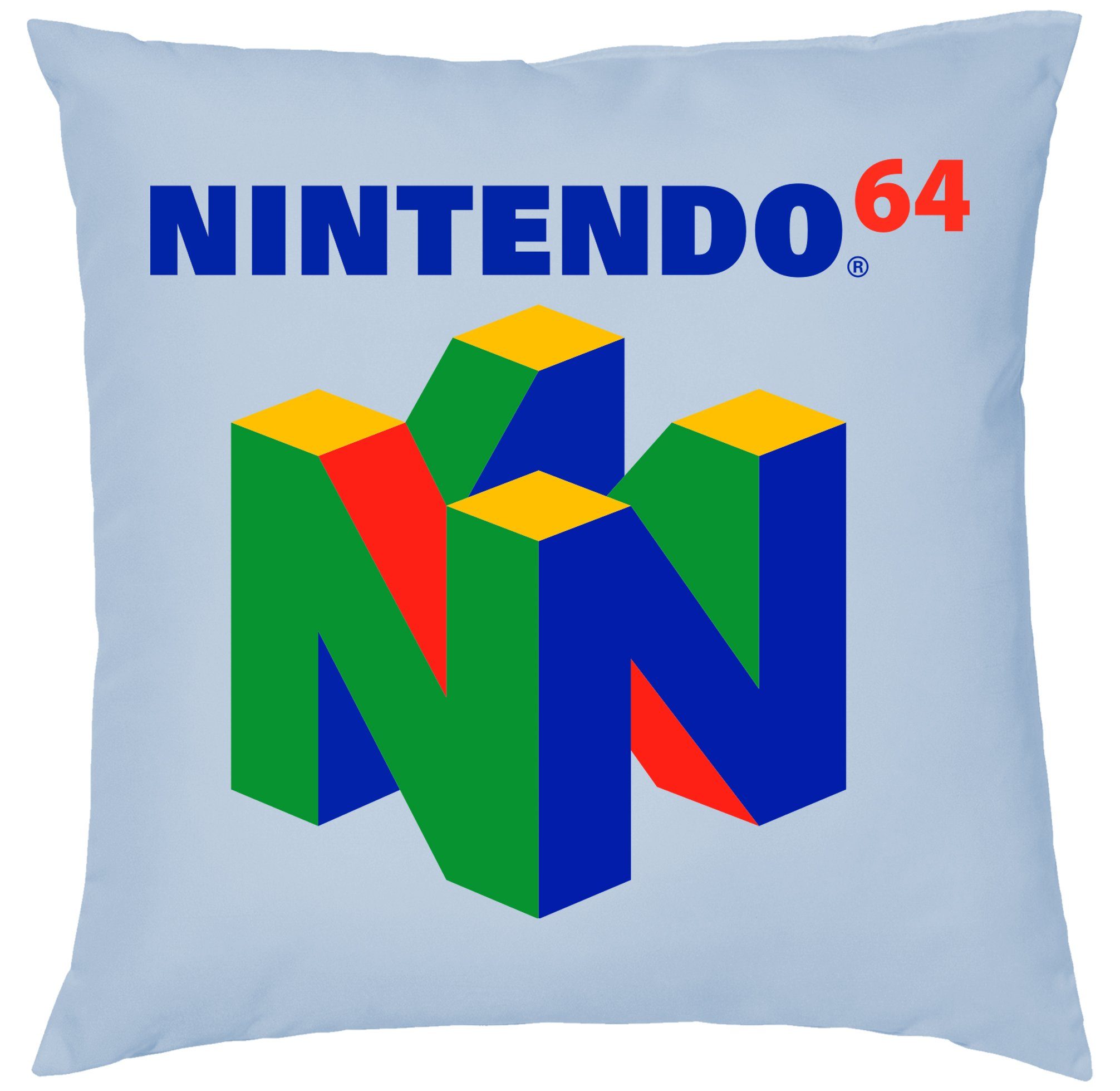 Blondie & Brownie Dekokissen N64 Gaming Konsole Spiele Nintendo Retro, Kissen mit Füllung Hellblau