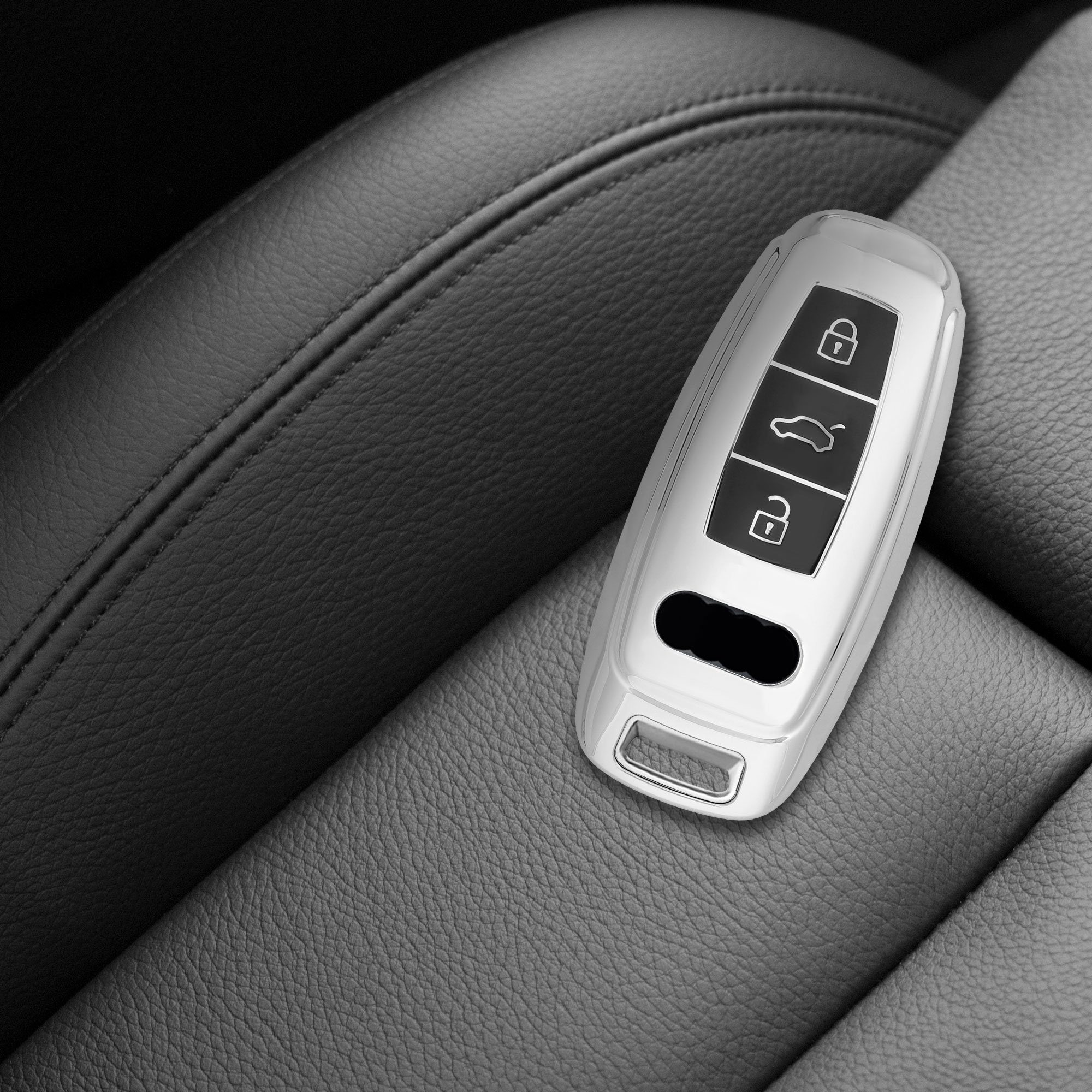 kwmobile Schlüsseltasche Autoschlüssel für A8 A7 Audi Q7 Q8, Cover A6 Schlüsselhülle Case Silikon Hochglanz Silber Hülle Schlüssel
