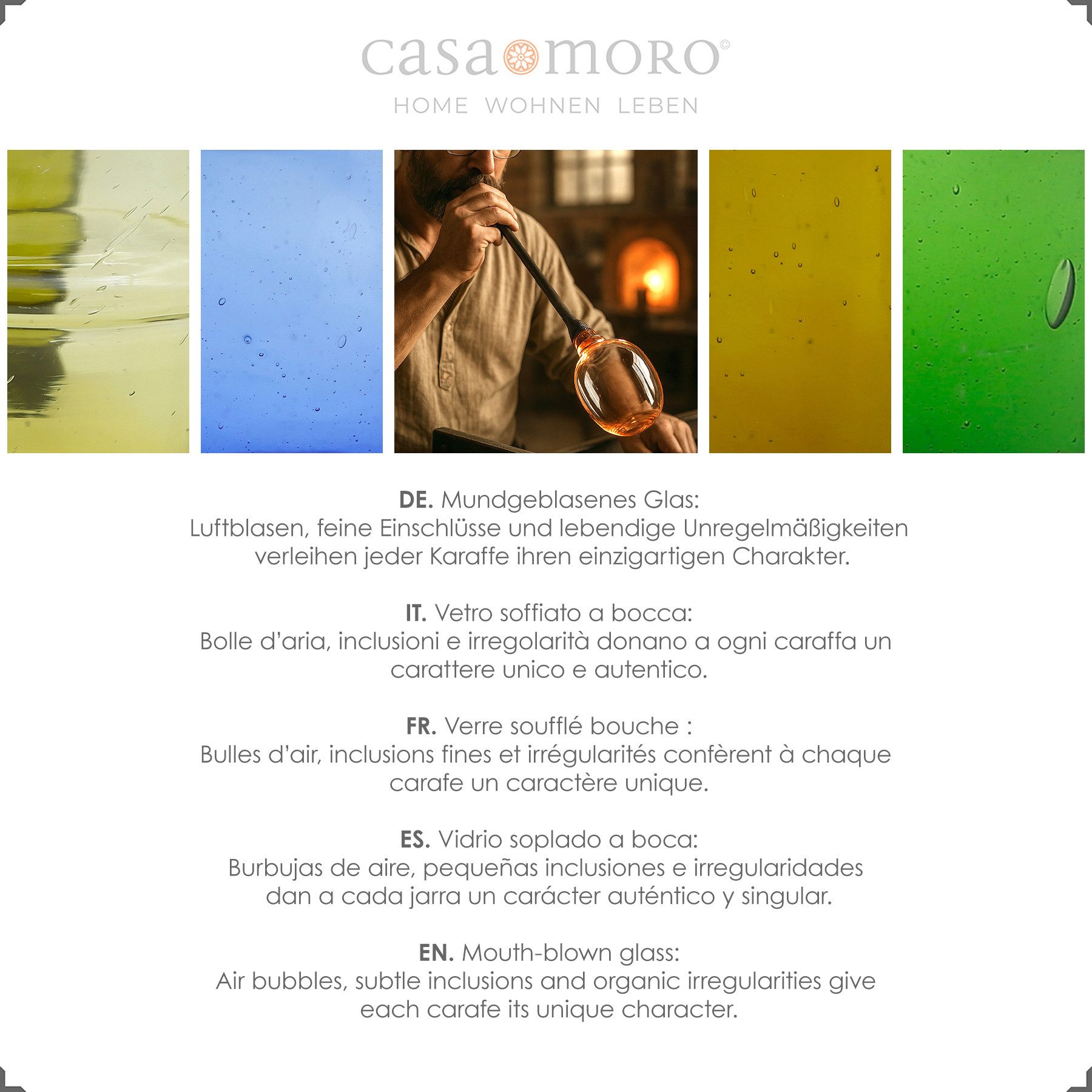 Casa Moro Wasserkaraffe Saftkaraffe 1 Liter Glas Wasser Karaffe mit Henkel transparent, Mundgeblasen aus aufbereitetem Glas - mit feinen Lufteinschlüssen – Bild 4 von 5