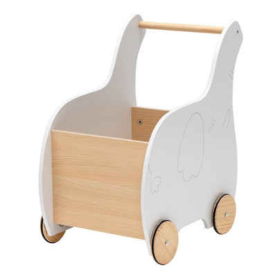 COSTWAY Lauflernwagen 2 in 1 Spielzeugkiste, aus Holz, mit 4 Rädern