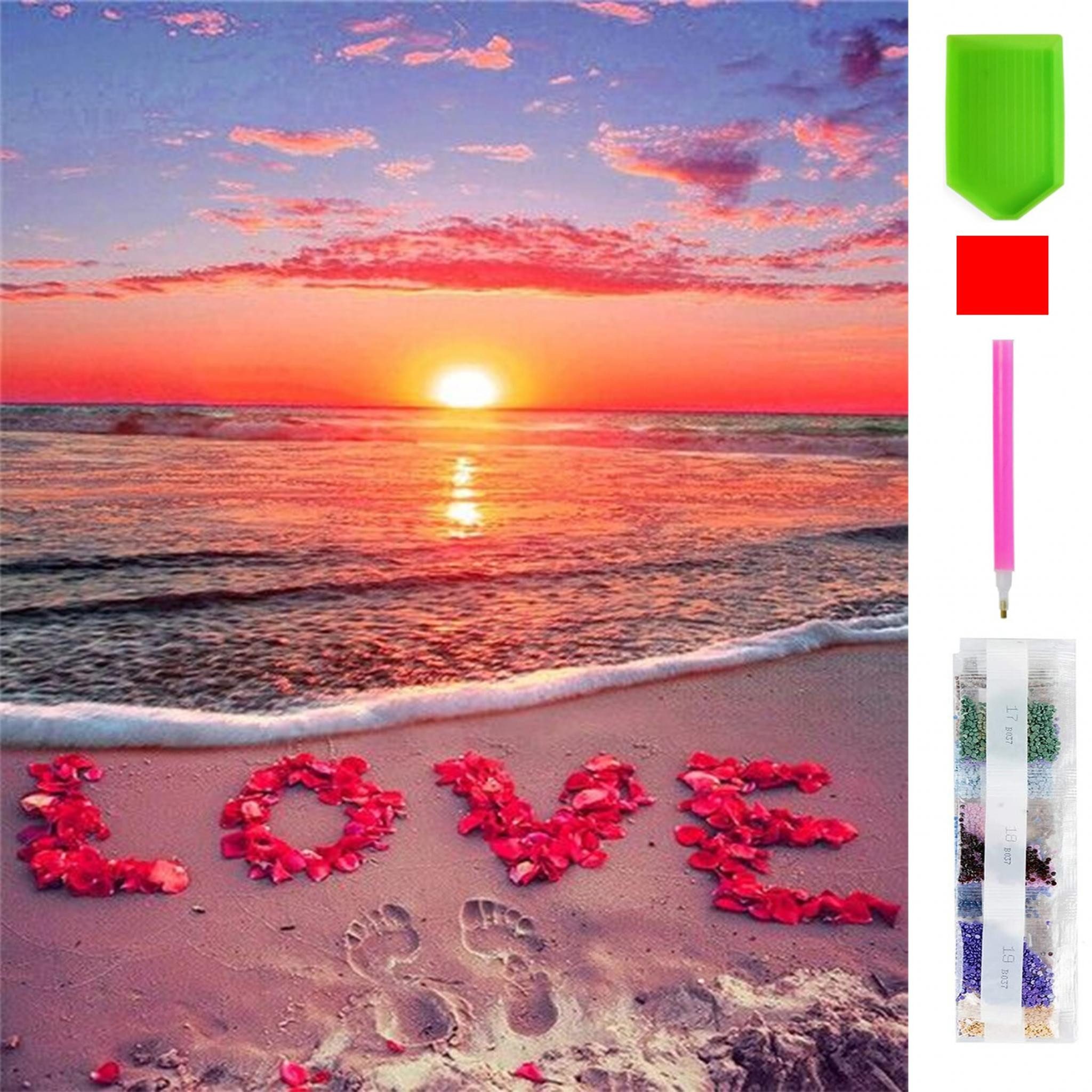 LA CUTE Malen nach Zahlen 5d Diamond Painting Strand Love Malen nach Zahlen 30x40cm (Komplettset für 5D Diamond Painting inklusive Leinwand, Diamanten und Werkzeugen, Diamond Painting Set mit Zubehör für DIY-Kreativität und Entspannung), 30x40cm 5D Diamond Painting mit präziser Klebeschicht & Zubehör