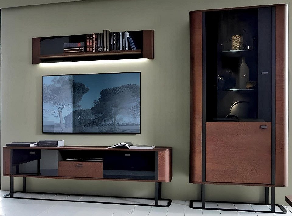 Wohnwand Luxuriöses TV-Lowboard und Vitrine im modernen Design