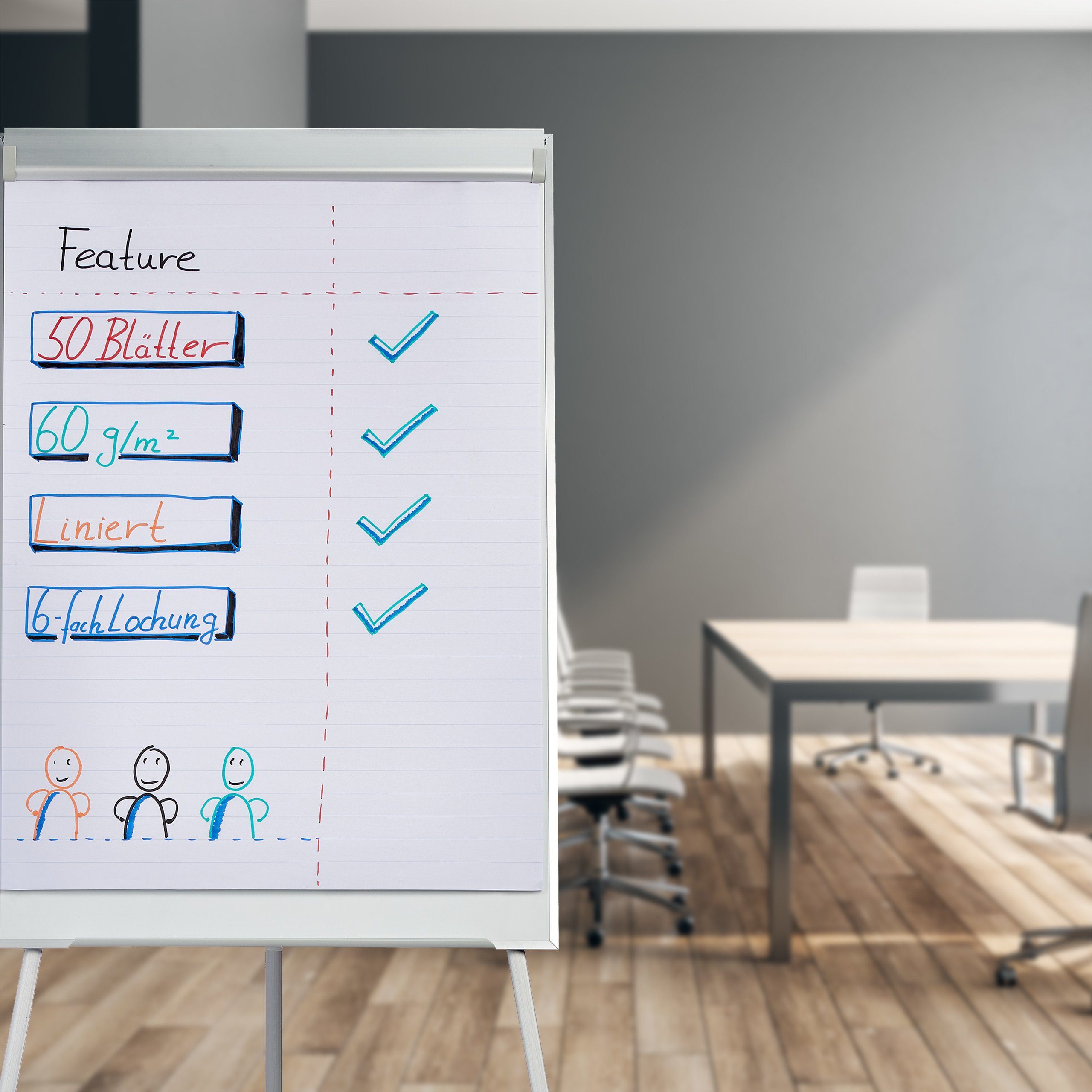 relaxdays Magnettafel Flipchart Papier 50 Blatt, liniert