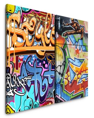 Sinus Art Leinwandbild 2 Bilder je 60x90cm Streetart Graffiti Wand Bunt Jugendzimmer Cool HipHop