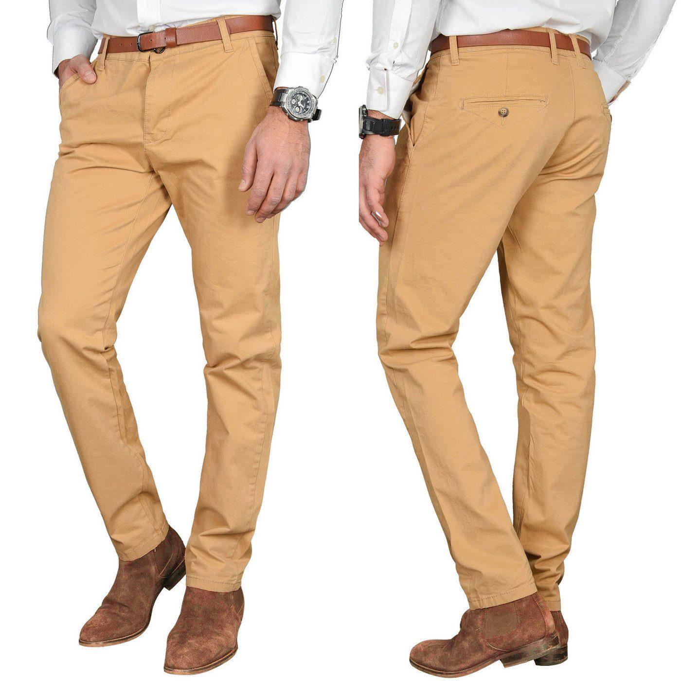 Alessandro Salvarini Straight-Jeans A. Salvarini Herren Designer Chino Stoff Hose Chinohose Regular Fit inkl. Passendem Gürtel