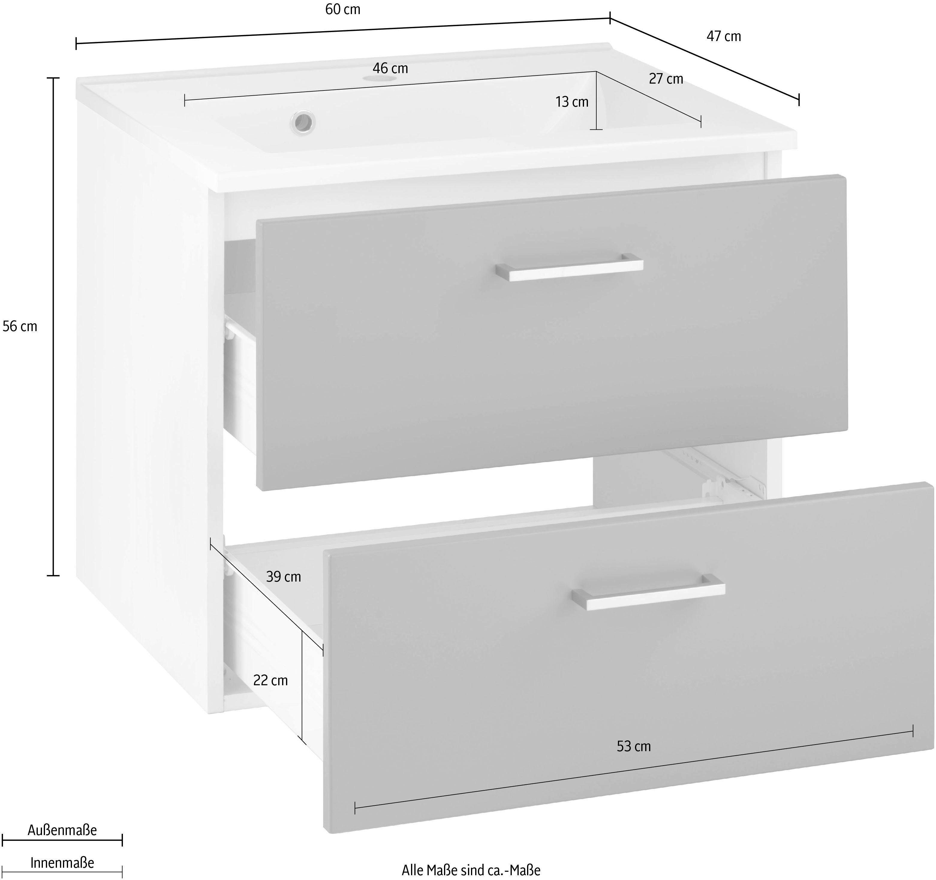 HELD MÖBEL Breite Waschbeckenunterschrank Waschtisch gelb/gelb/weiß Waschbecken, Badmöbel, 60 cm Ribera inkl